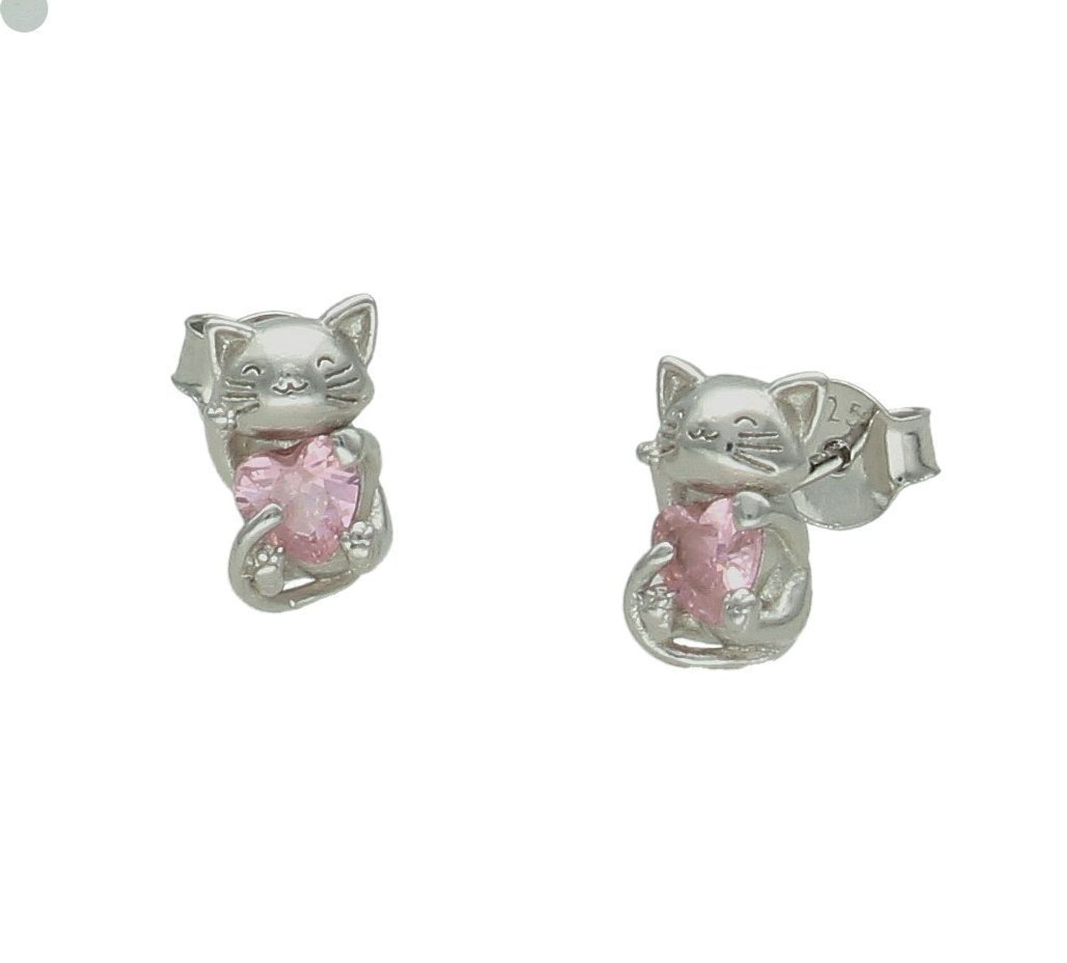 Srebrne kolczyki dziecięce 925 kotki z różową cyrkonią DIA-KLC-11568-925.jpg