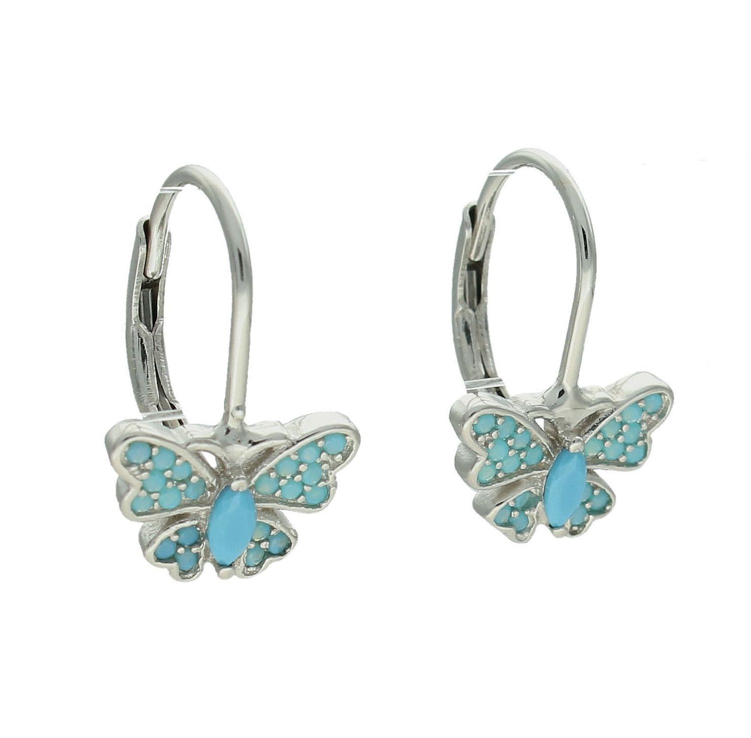 Srebrne kolczyki damskie 925 motylki z niebieską emalią DIA-KLC-11570-925.jpg