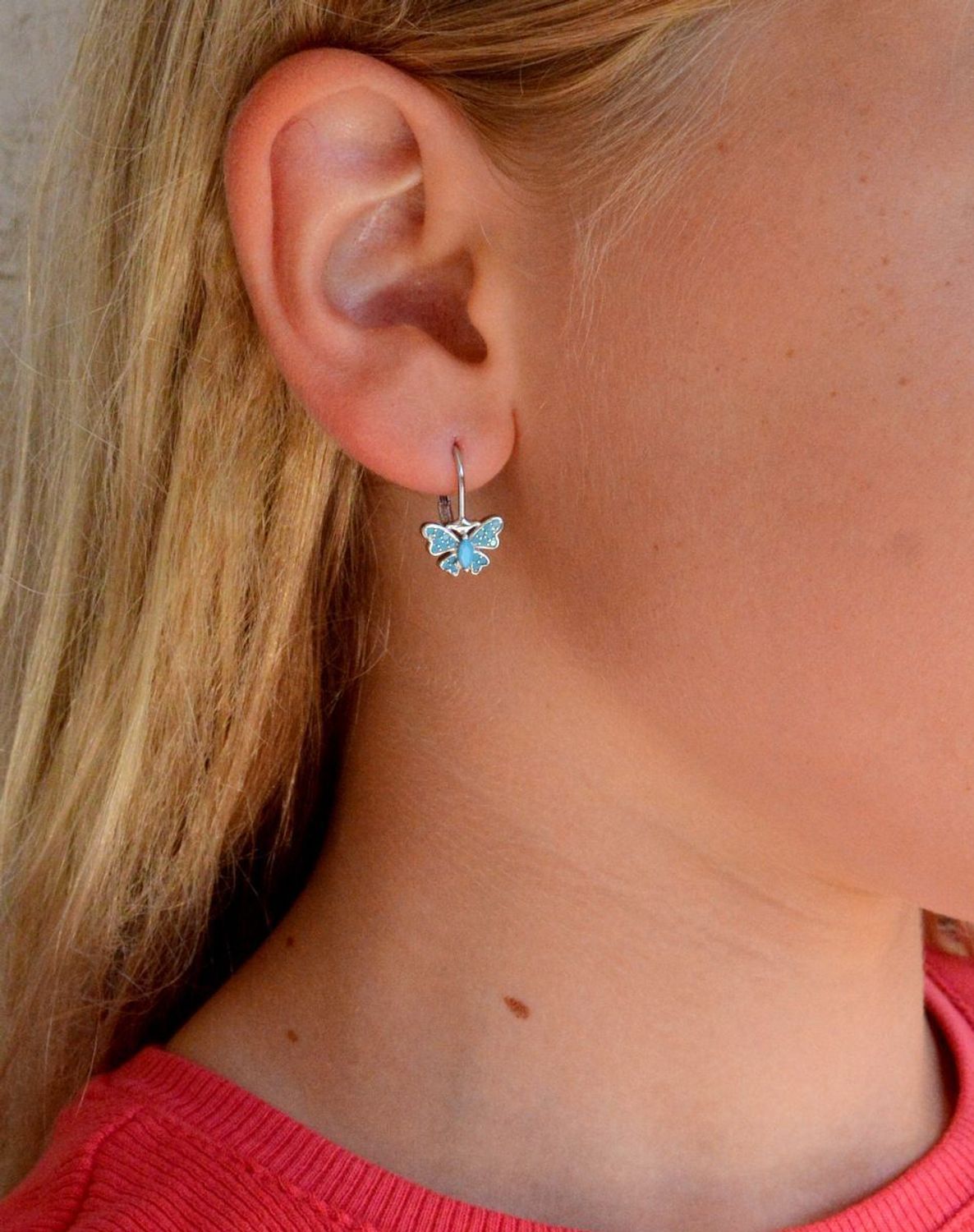 Srebrne kolczyki damskie 925 motylki z niebieską emalią DIA-KLC-11570-925.jpg