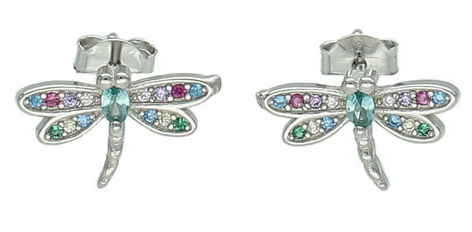 Srebrne kolczyki damskie ważki z kolorową cyrkonią DIA-KLC-11572-925, Srebrne kolczyki zostały wykonane z najwyższej jakości srebra próby 925. Kolczyki zostały starannie ozdobione 1.jpg