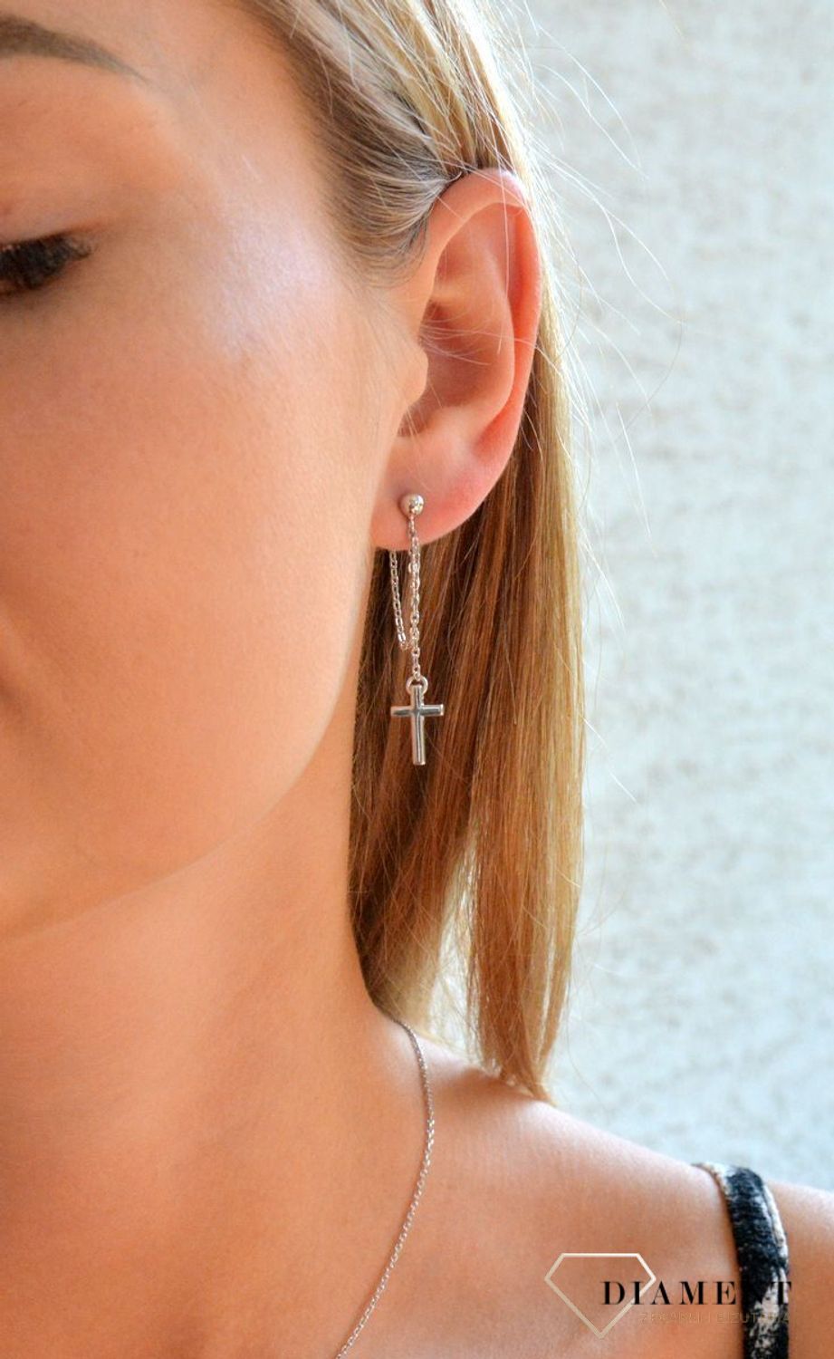 Srebrne kolczyki damskie 925 krzyżyki na łańcuszku DIA-KLC-11596-925.jpg