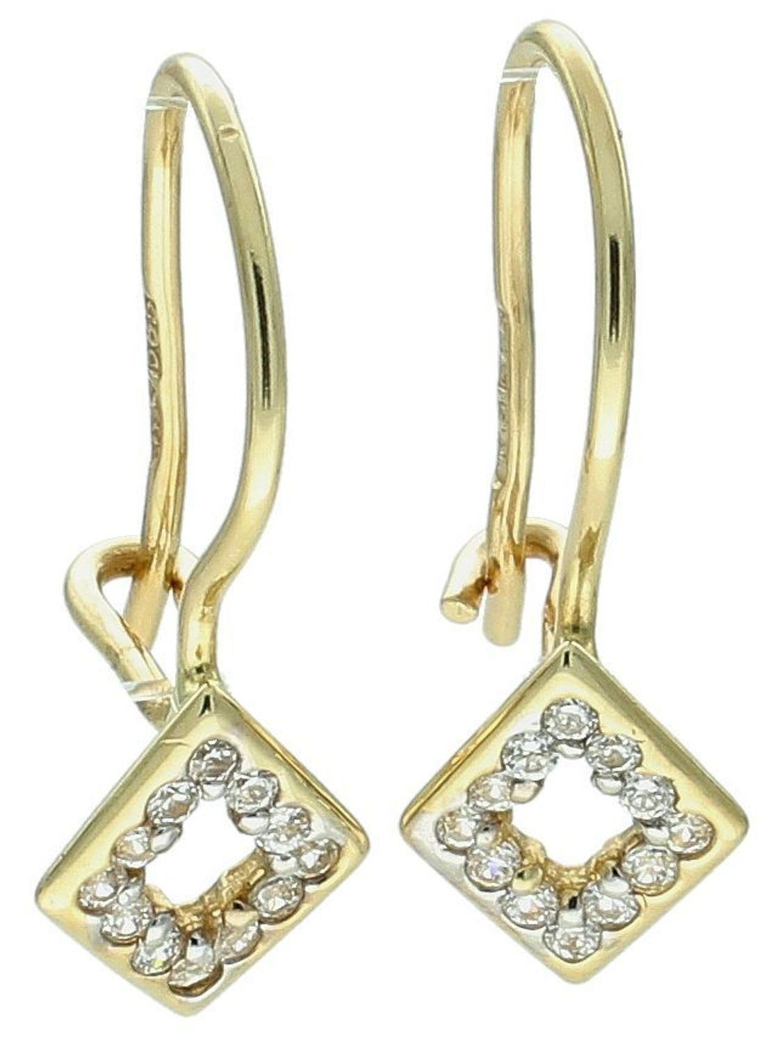 Kolczyki złote romby z cyrkoniami 585, DIA-KLC-1166-585. Złote kolczyki wykonane z najwyższej jakości żółtego złota, próba 585, waga około 1,05 gram. Kolczyki w minimalistycznym stylu1.jpg