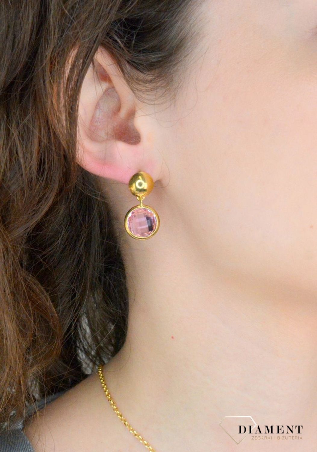 Srebrne kolczyki damskie pokryte złotem wiszące z różową cyrkonią DIA-KLC-11692-925. Oryginalne srebrne kolczyki. Włoskie kolczyki Sublime. Pozłacane kolczyki wiszące. 1.jpg
