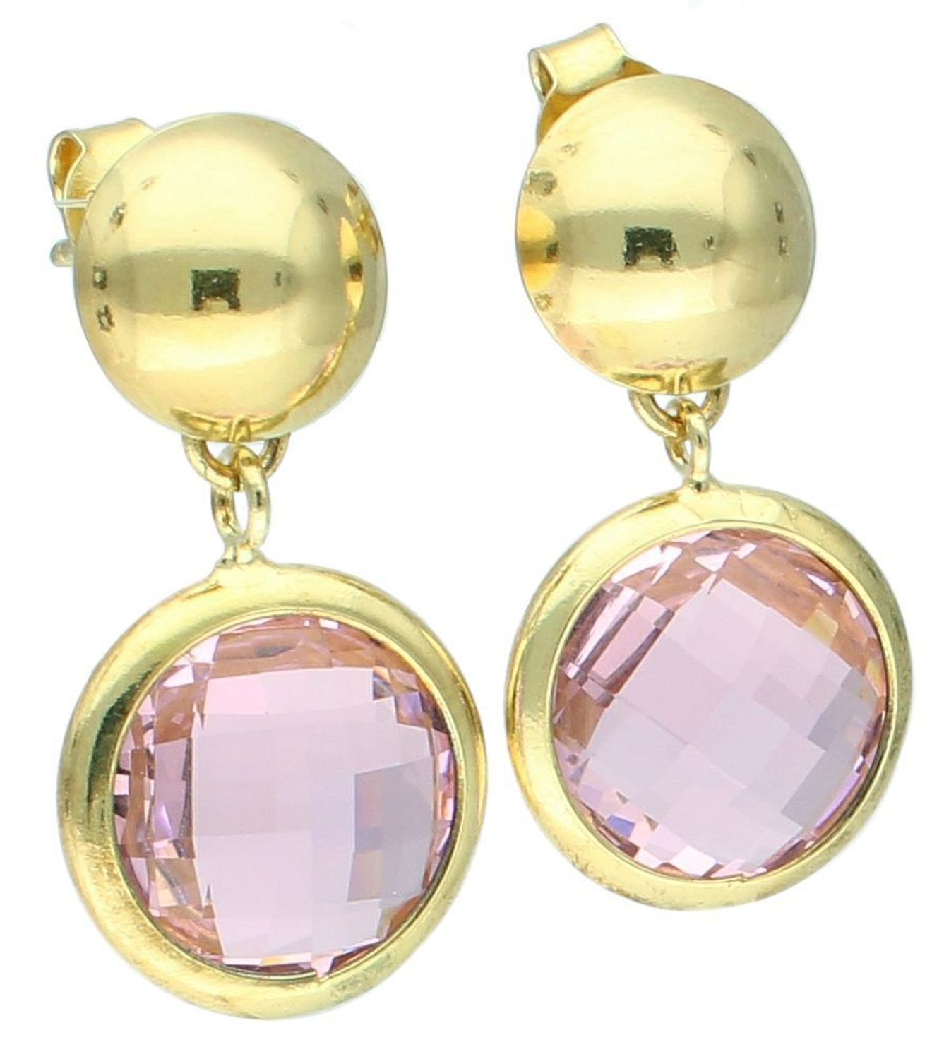 Srebrne kolczyki damskie pokryte złotem wiszące z różową cyrkonią DIA-KLC-11692-925. Oryginalne srebrne kolczyki. Włoskie kolczyki Sublime. Pozłacane kolczyki wiszące. 1.jpg