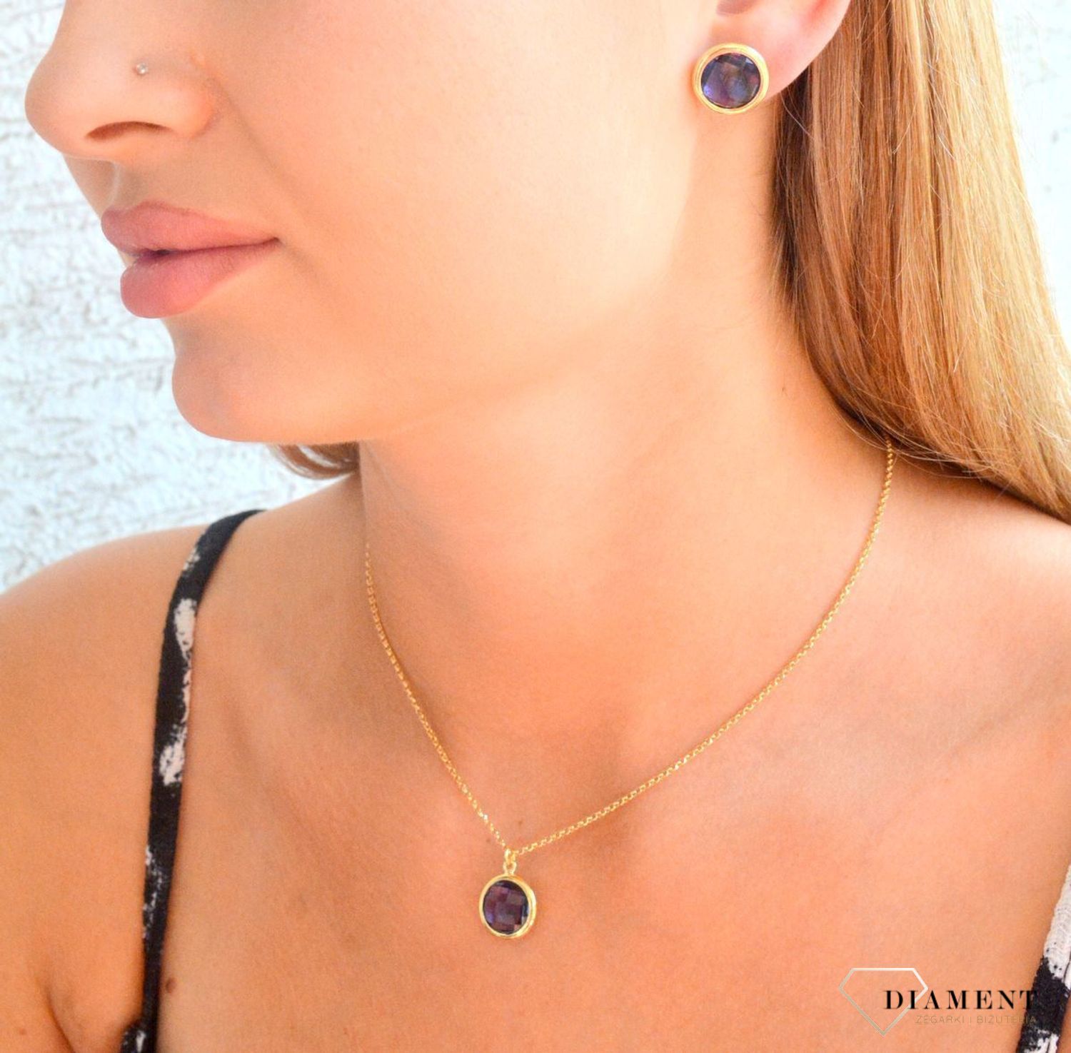 Srebrne kolczyki damskie pokryte złotem okrągłe fioletowe cyrkonie DIA-KLC-11698-925 (2).jpg