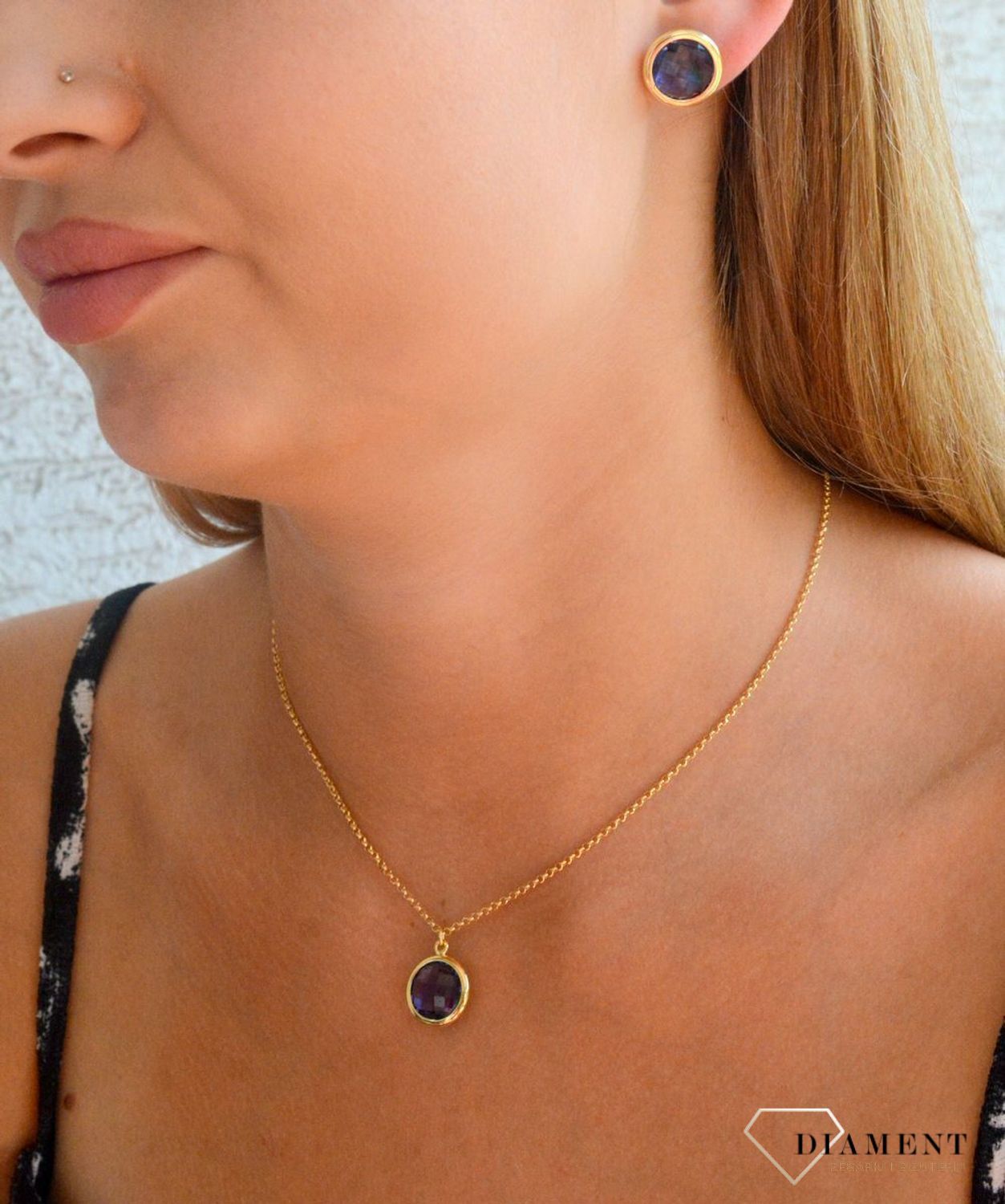 Srebrne kolczyki damskie pokryte złotem okrągłe fioletowe cyrkonie DIA-KLC-11698-925 (2).jpg