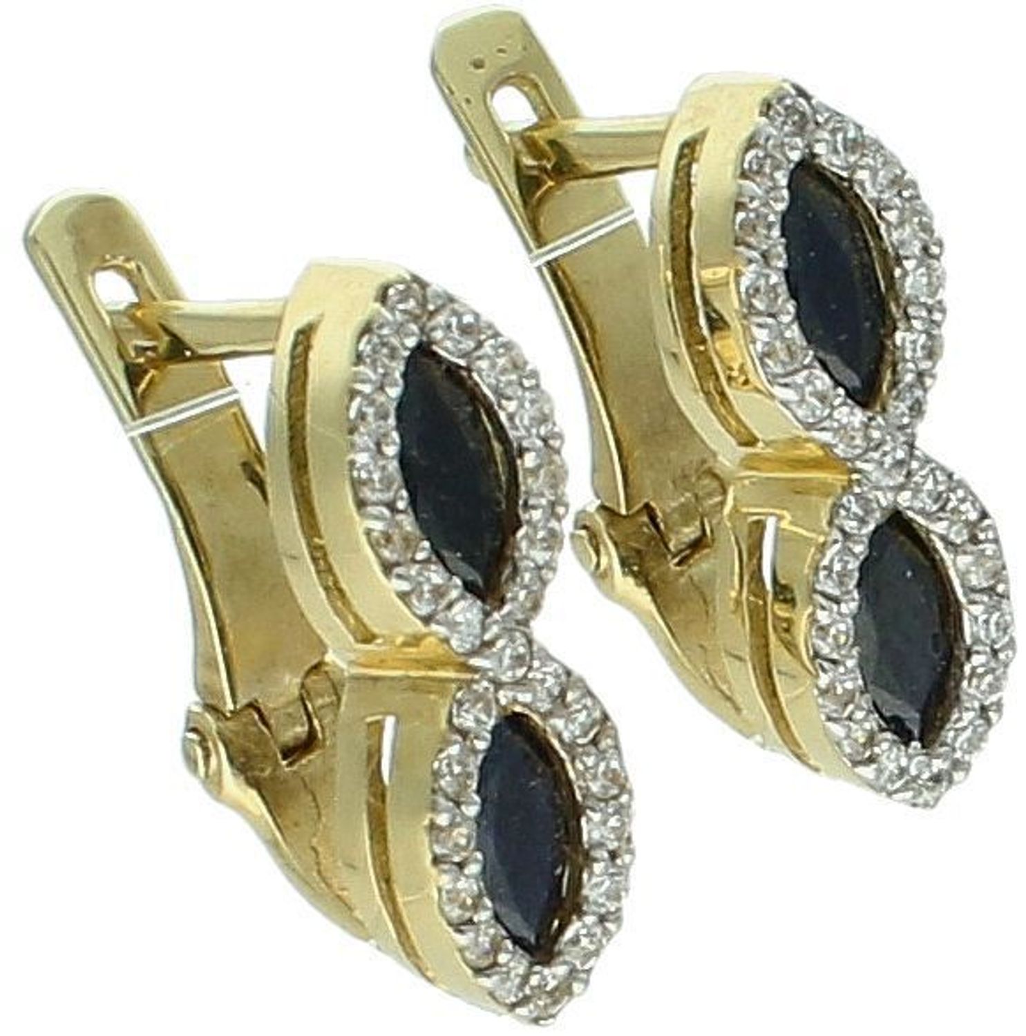 Złote kolczyki nieskończoność z cyrkoniami białe i czarne kamienie 585, DIA-KLC-1173-585. Złote kolczyki zostały wykonane z najwyższej jakości złota próby 585 Złote kolczyki z cyrkoniami. 1.jpg