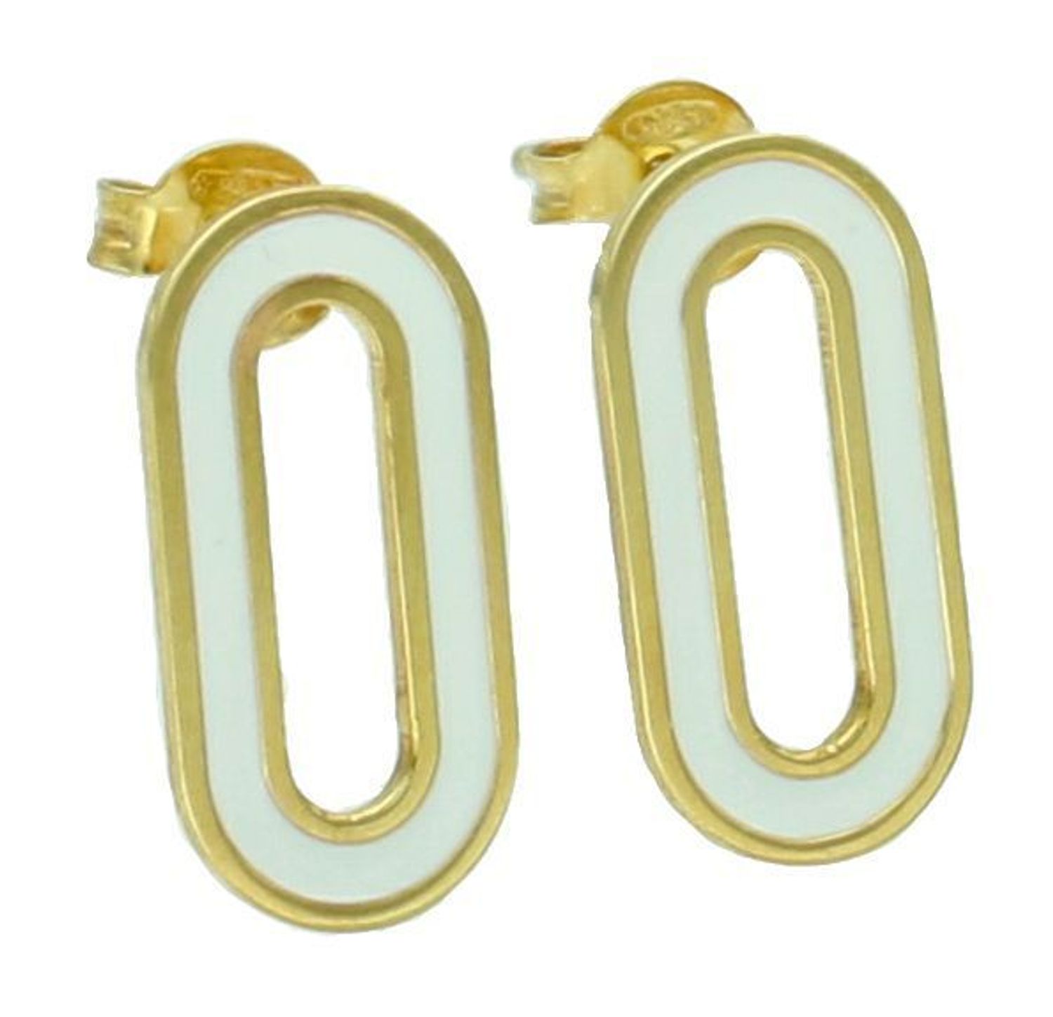 Srebrne kolczyki damskie 925 pozłacane z białą emalią na sztyft DIA-KLC-11795-925. Srebrne kolczyki damskie. Srebrne kolczyki pokryte złotem. Kolczyki srebrne o modnym wzorze. Szerokie srebrne kolczyki damskie.1.jpg