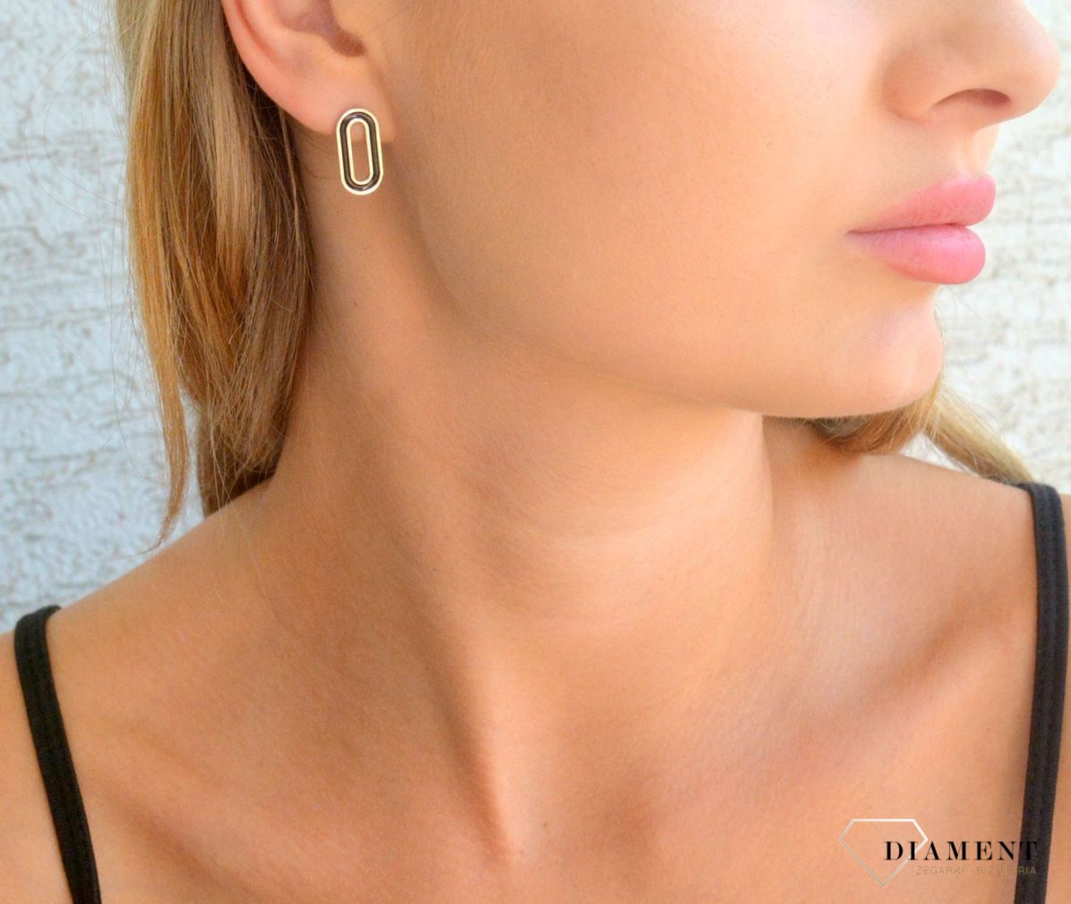 Srebrne kolczyki damskie 925 podłużne z czarną emalią na sztyft DIA-KLC-11797-925.jpg