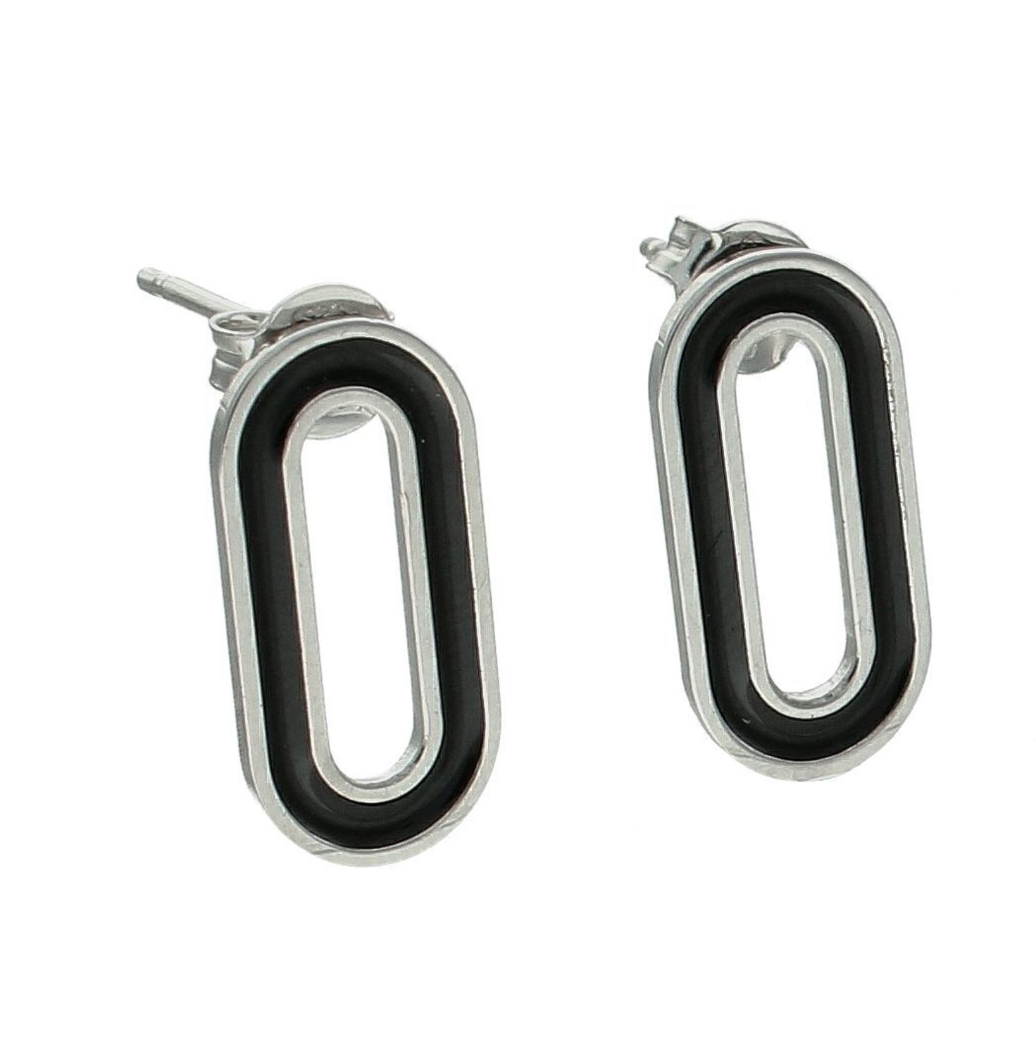 Srebrne kolczyki damskie 925 podłużne z czarną emalią na sztyft DIA-KLC-11797-925.jpg