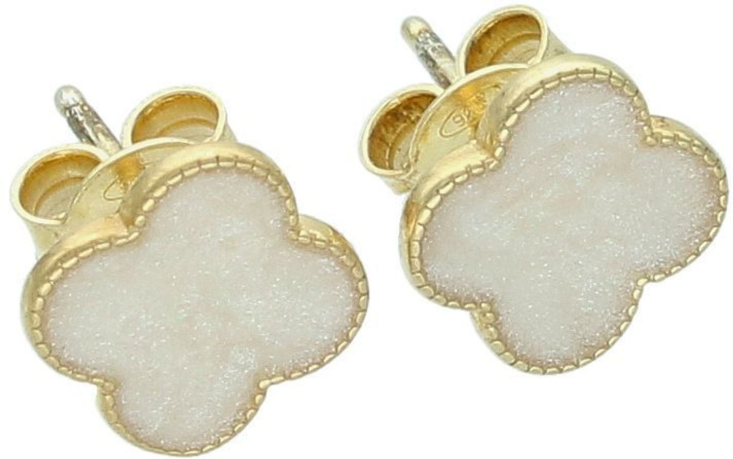 Eleganckie pozłacane kolczyki srebrne damskie próby 925 w kształcie koniczyny z masą perłową. Komfortowe zapięcie na sztyft, idealne na prezent.1.jpg