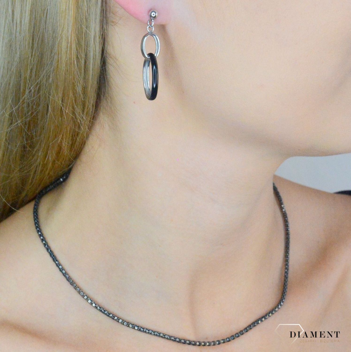 Srebrne kolczyki damskie 925 wiszące owalne z czarną emalią DIA-KLC-11805-925.jpg