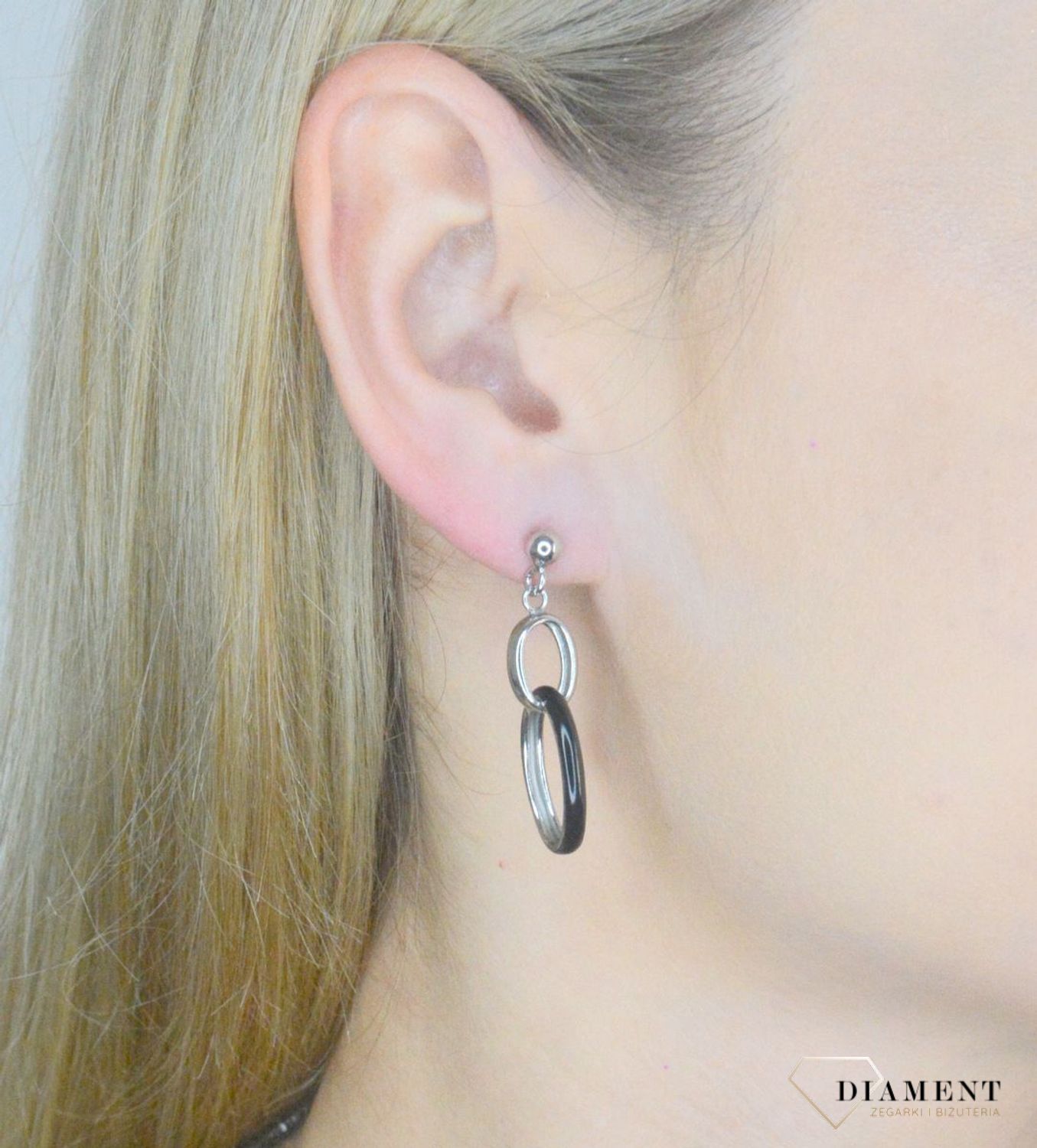 Srebrne kolczyki damskie 925 wiszące owalne z czarną emalią DIA-KLC-11805-925.jpg