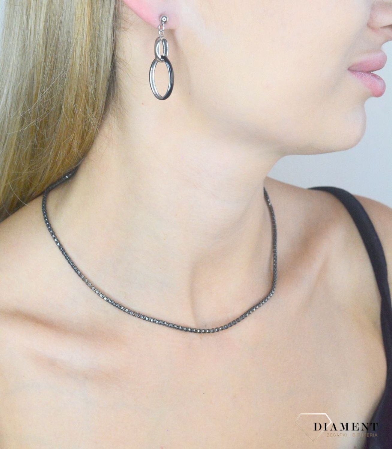 Srebrne kolczyki damskie 925 wiszące owalne z czarną emalią DIA-KLC-11805-925.jpg