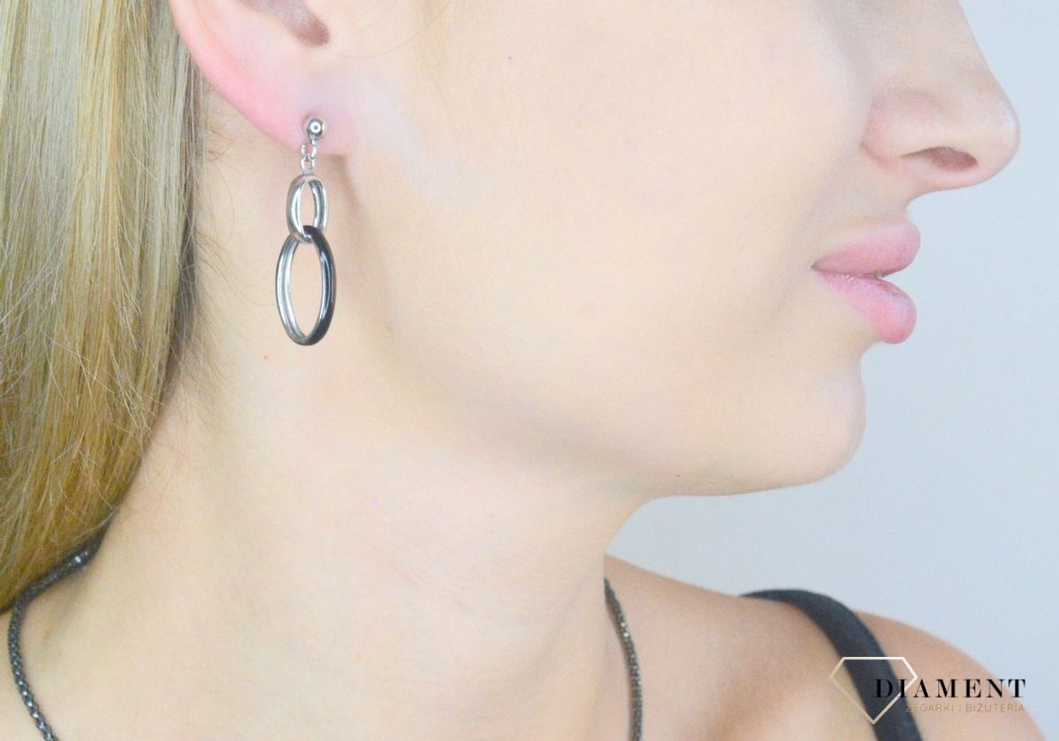 Srebrne kolczyki damskie 925 wiszące owalne z czarną emalią DIA-KLC-11805-925.jpg