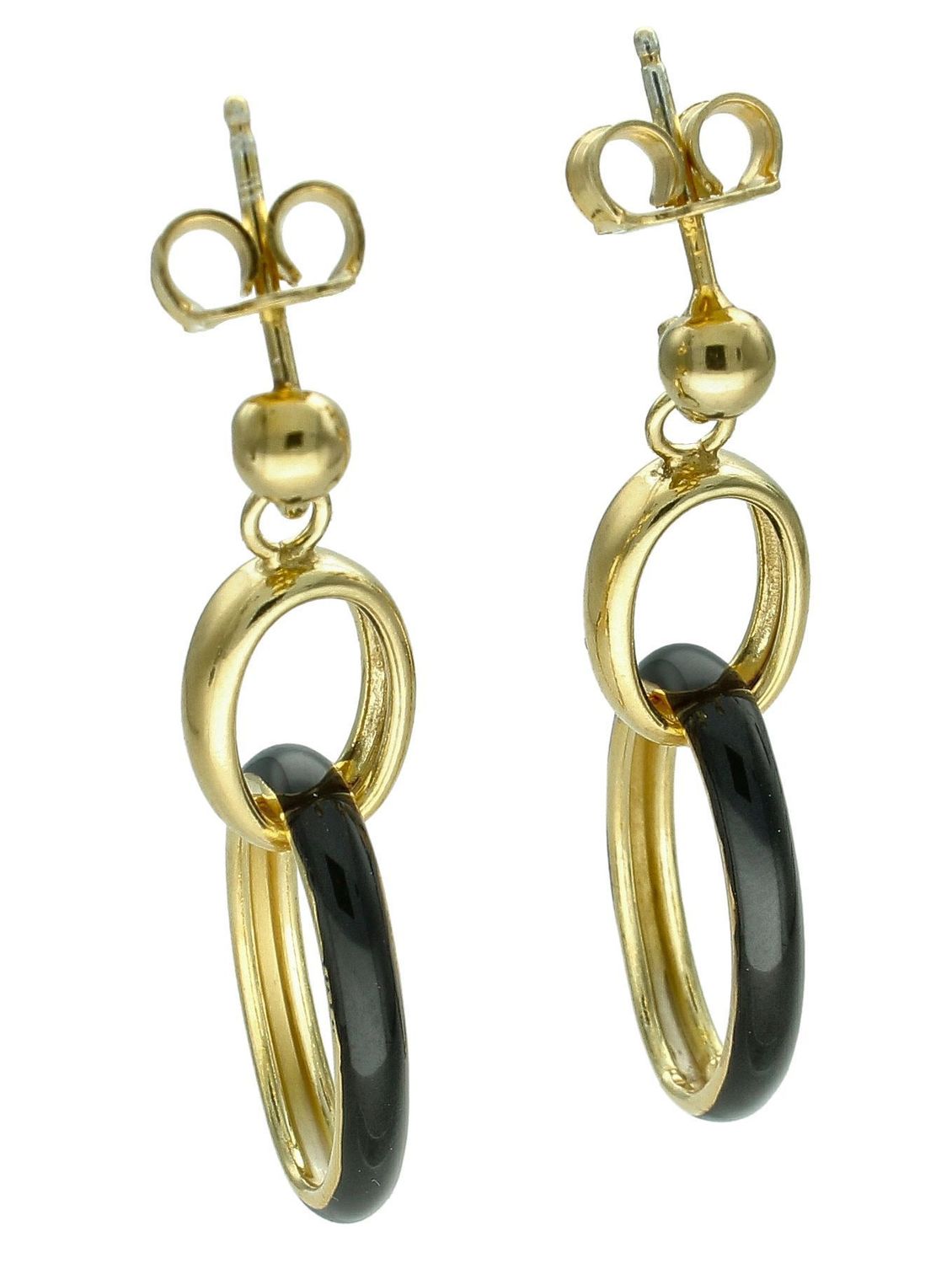 Srebrne kolczyki damskie pozłacane 925 wiszące owalne z czarną emalią DIA-KLC-11805Z-925.jpg