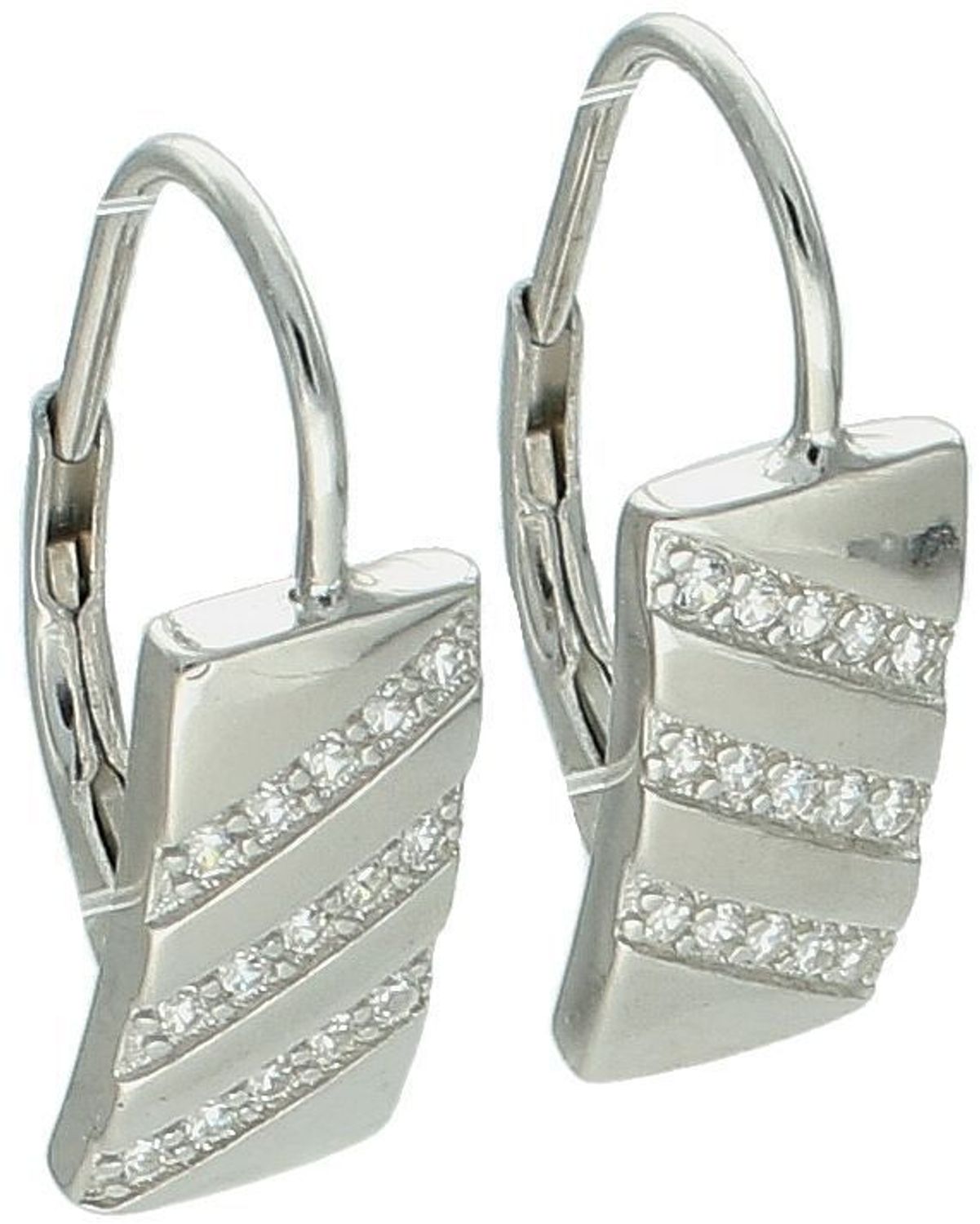 Kolczyki srebrne prostokątne blaszki z cyrkoniami próba 925, DIA-KLC-11808-925 Stylowe, srebrne kolczyki w kształcie prostokątnych blaszek z ozdobnymi cyrkoniami to biżuteria, która 1.jpg