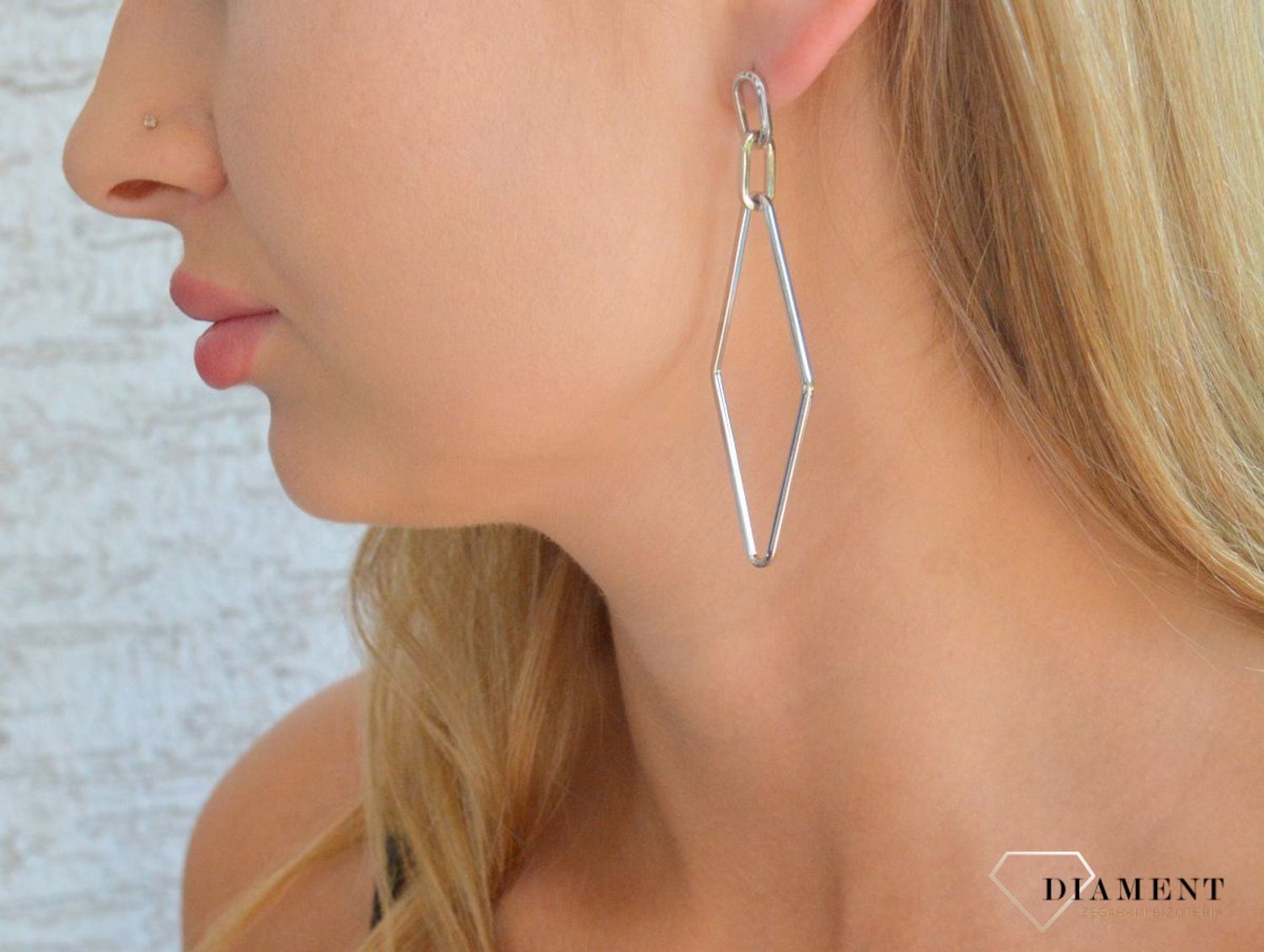Srebrne kolczyki damskie 925 podłużne romby na sztyft DIA-KLC-11810-925.jpg