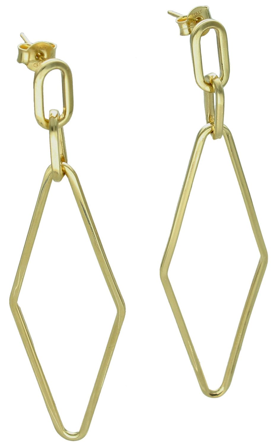 Srebrne kolczyki damskie 925 pozłacane podłużne romby na sztyft DIA-KLC-11810Z-925. Srebrne kolczyki damskie. Srebrne kolczyki pokryte złotem. Kolczyki srebrne o modnym wzorze. Szerokie srebrne kolczyki damskie..jpg