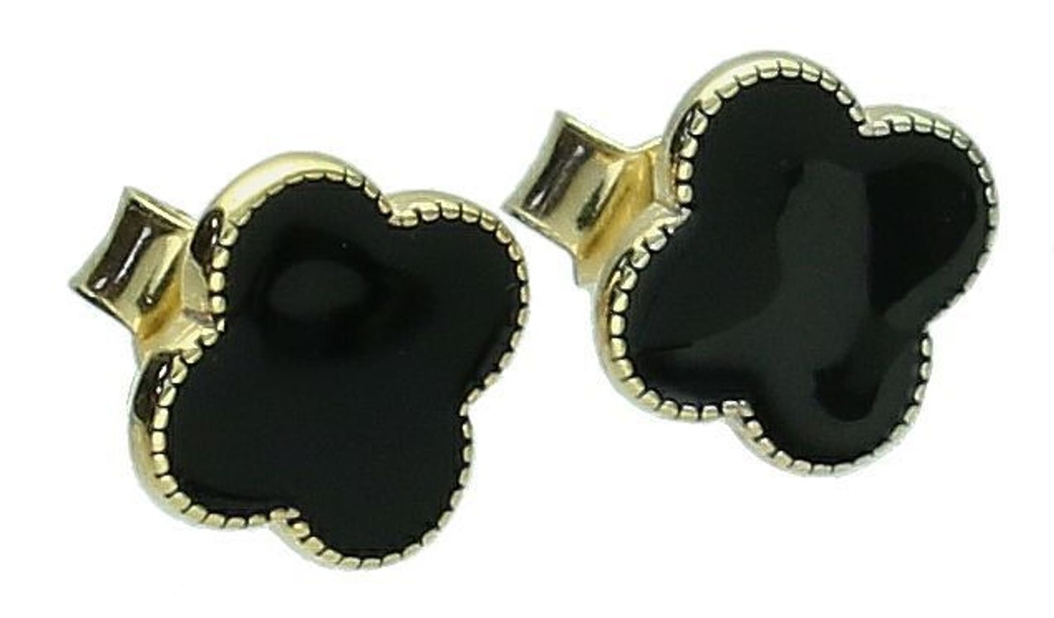 Srebrne kolczyki damskie 925 pozłacane koniczyny z czarną masą na sztyft DIA-KLC-11873-925. Srebrne kolczyki damskie. Srebrne kolczyki pokryte złotem. Kolczyki srebrne o modnym wzorze. 1.jpg