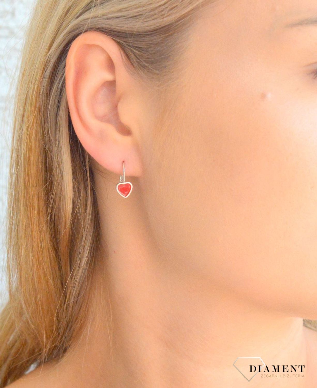 Srebrne kolczyki dziecięce czerwone Serca 925 wkrętki DIA-KLC-11874-925.jpg