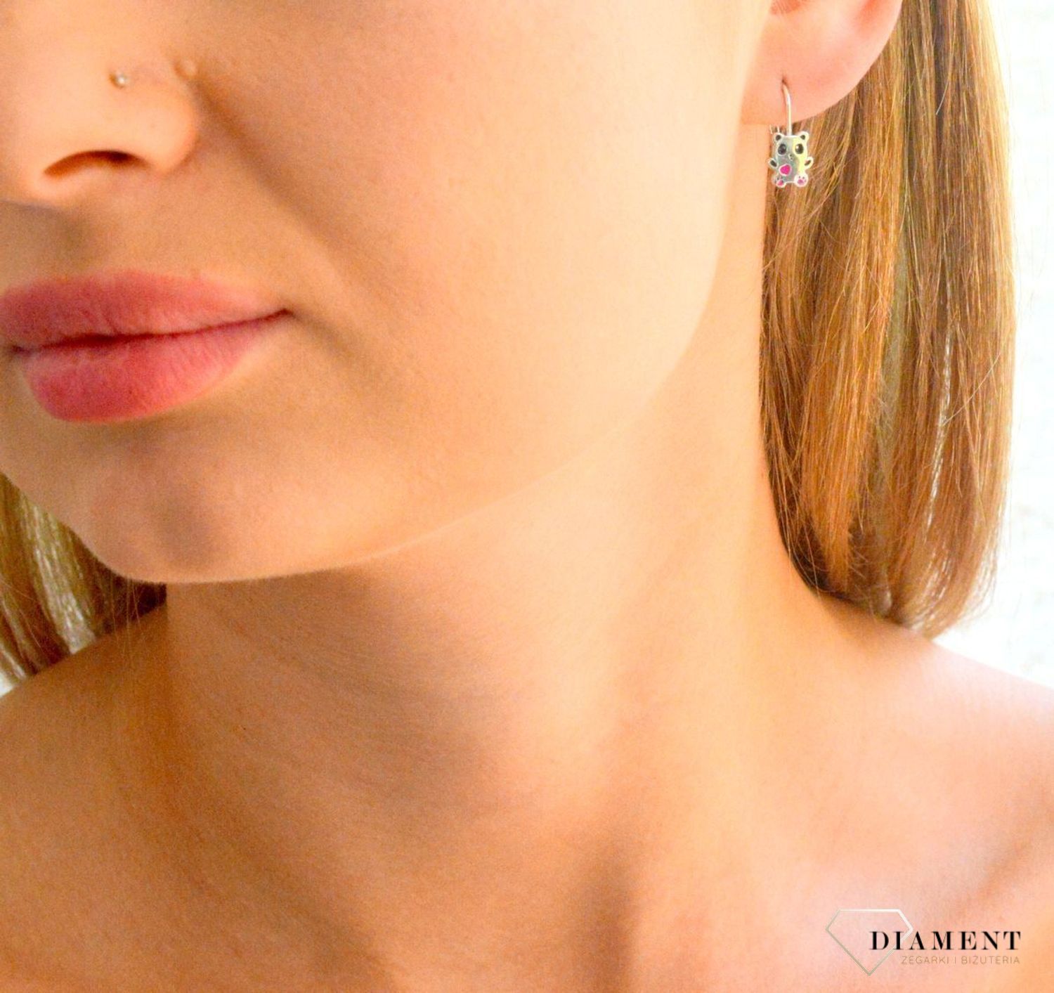 Srebrne kolczyki dziecięce 925 Pandy zapięcie angielskie DIA-KLC-11878-925.jpg