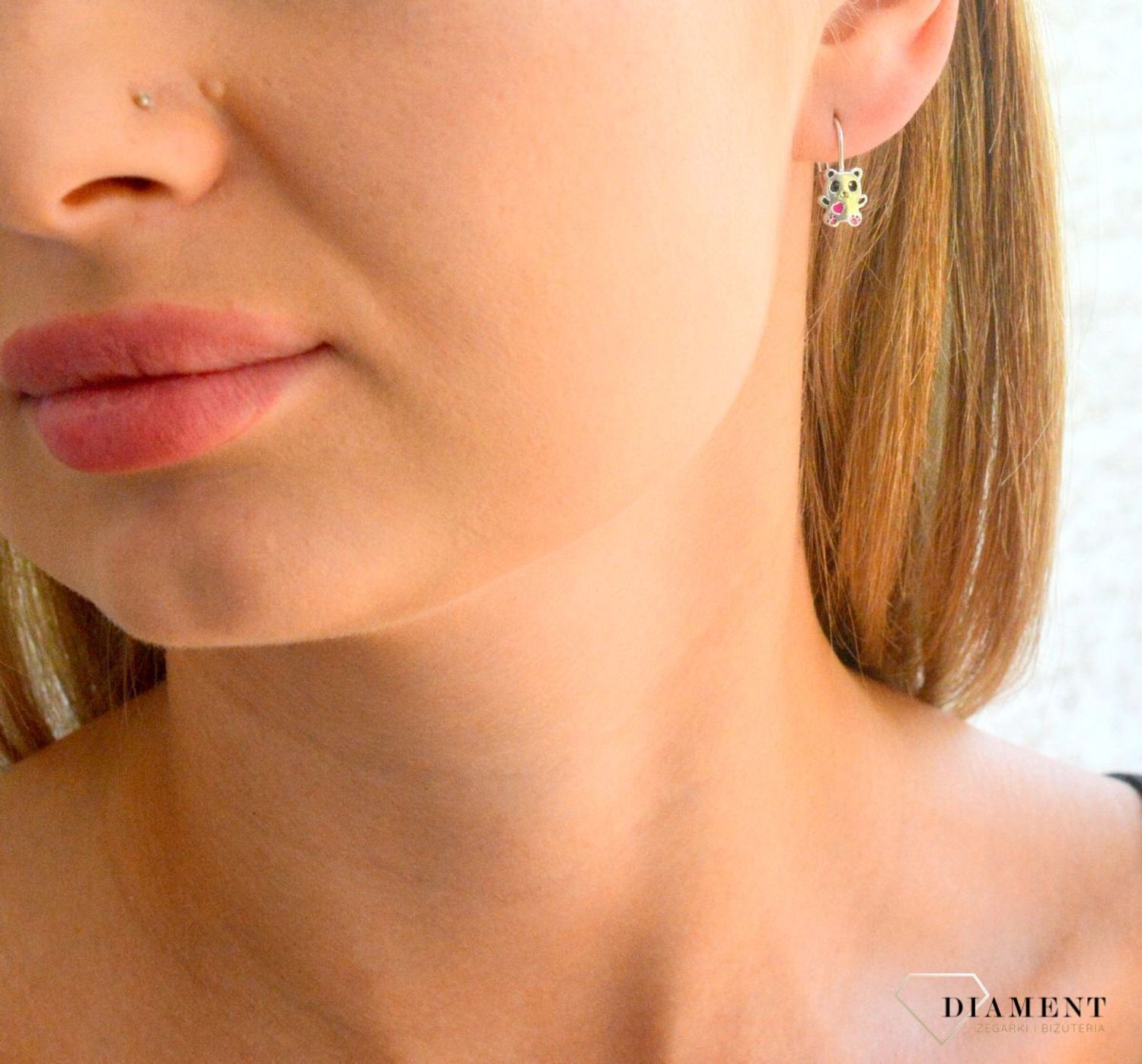 Srebrne kolczyki dziecięce 925 Pandy zapięcie angielskie DIA-KLC-11878-925.jpg