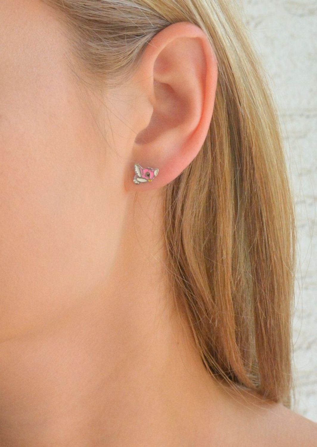 Srebrne kolczyki dziecięce różowe ptaki 925 wkrętki DIA-KLC-11879-925.jpg