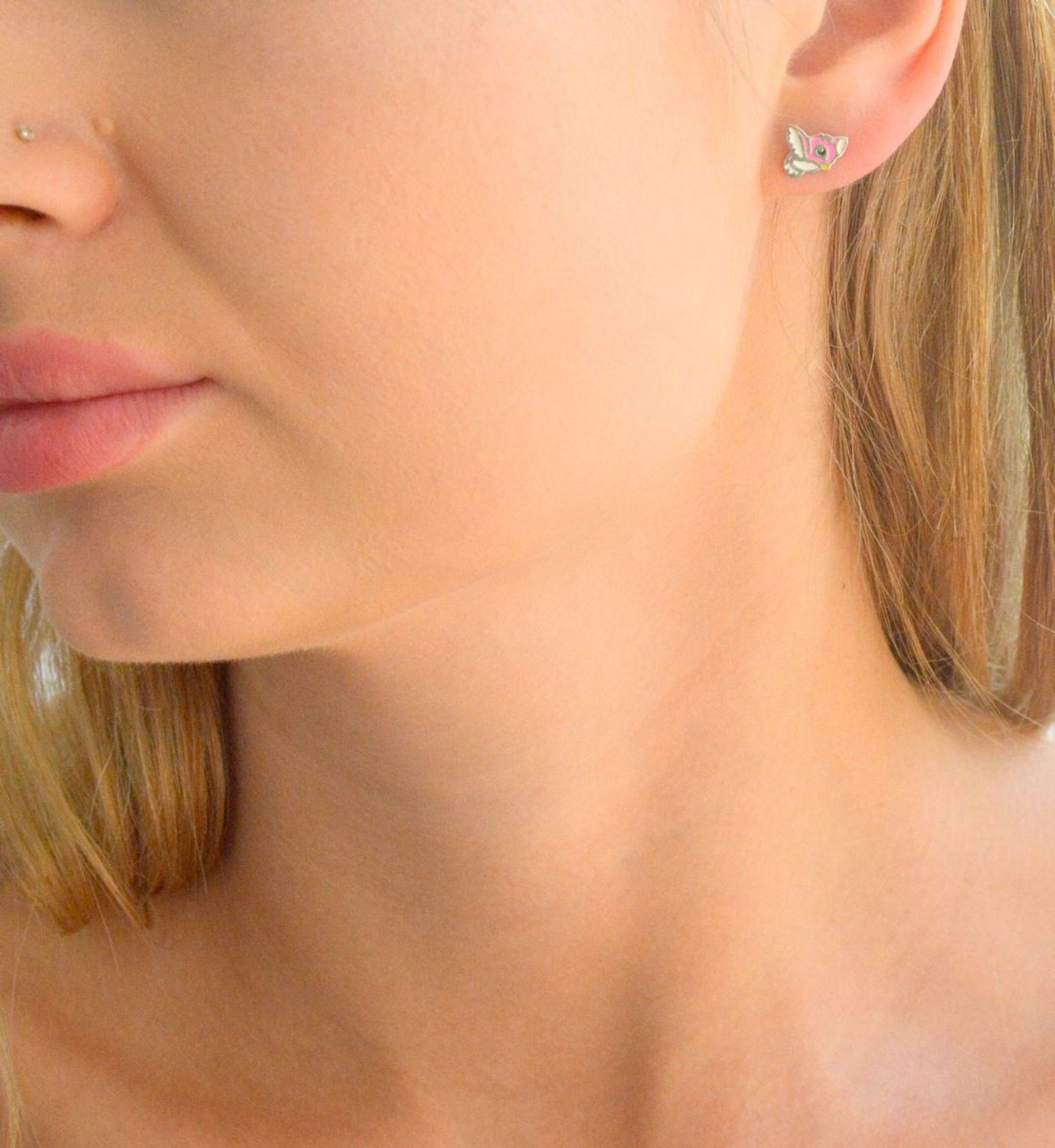 Srebrne kolczyki dziecięce różowe ptaki 925 wkrętki DIA-KLC-11879-925.jpg