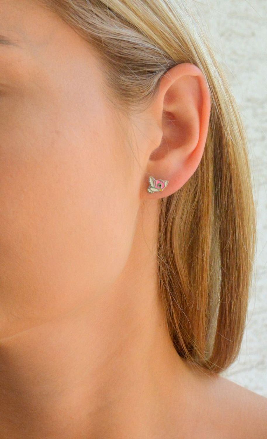 Srebrne kolczyki dziecięce różowe ptaki 925 wkrętki DIA-KLC-11879-925.jpg