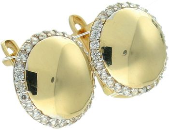 Złote kolczyki 585 – wypukłe blaszki z cyrkoniami, angielskie zapięcie.jpg