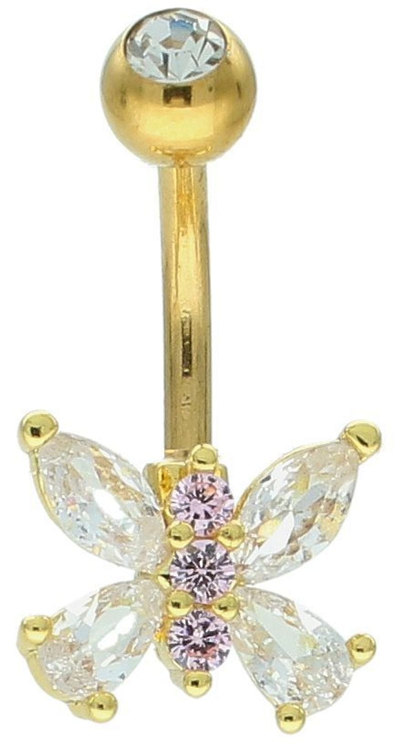 Kolczyk do pępka stalowy motyl z białymi cyrkoniami DIA-KLC-11922ZL-STAL. Stalowy kolczyk do pępka. Kolczyk do pępka motyl.Stalowy kolczyk do piercingu. Kolczyk stalowy w złotym kolorze. Kolczyk z cyrkoniami do pępka..jpg
