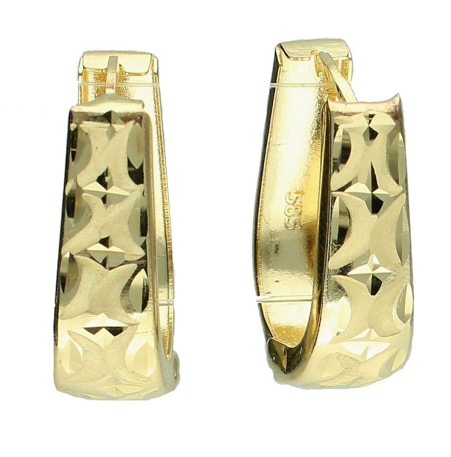 Kolczyki złote grawerowane próba 585, DIA-KLC-11938-585 Stylowe kolczyki wykonane z wysokiej jakości złota próby 585. Kolczyki z ozdobnym grawerem. Kolczyki to ponadczasowa biżuteria, która pasuje do każdego rodzaju.jpg