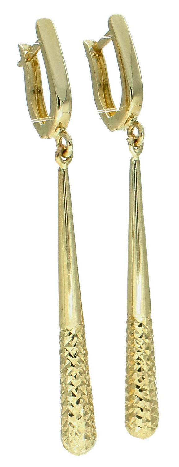 Kolczyki wiszące sopelki grawerowane próba 585, DIA-KLC-11941-585, Stylowe kolczyki wykonane ze złota próby 585. Kolczyki mają kształt wiszących sopli, ozdobionych grawerem, świetnie pasują 1.jpg