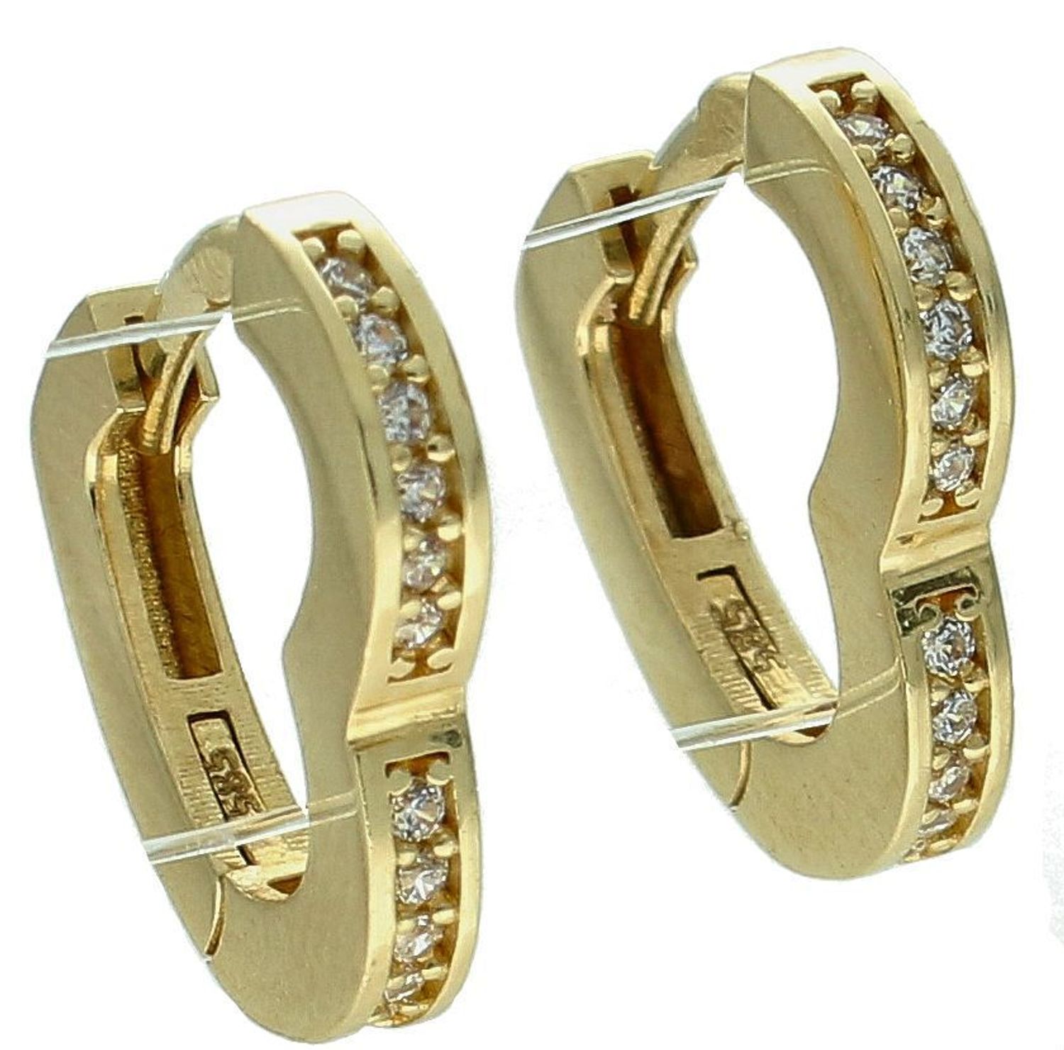 Kolczyki złote serca z białą cyrkonią próba 585, DIA-KLC-11962-585, Stylowe kolczyki wykonane z wysokiej jakości złota próby 585. Kolczyki złote serca, ozdobione są cyrkoniami w kolorze  1.jpg