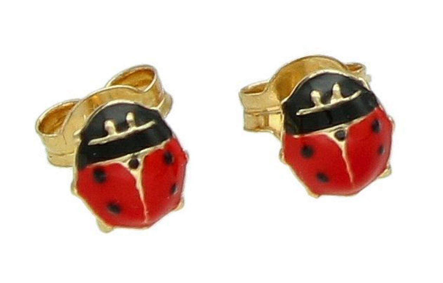 Kolczyki złote biedronki emalia próba 585, DIA-KLC-11974-585, stylowe kolczyki wykonane ze złota próby 585. Kolczyki biedronki z emalią pasują jako dodatek do codziennych stylizacji.1.jpg