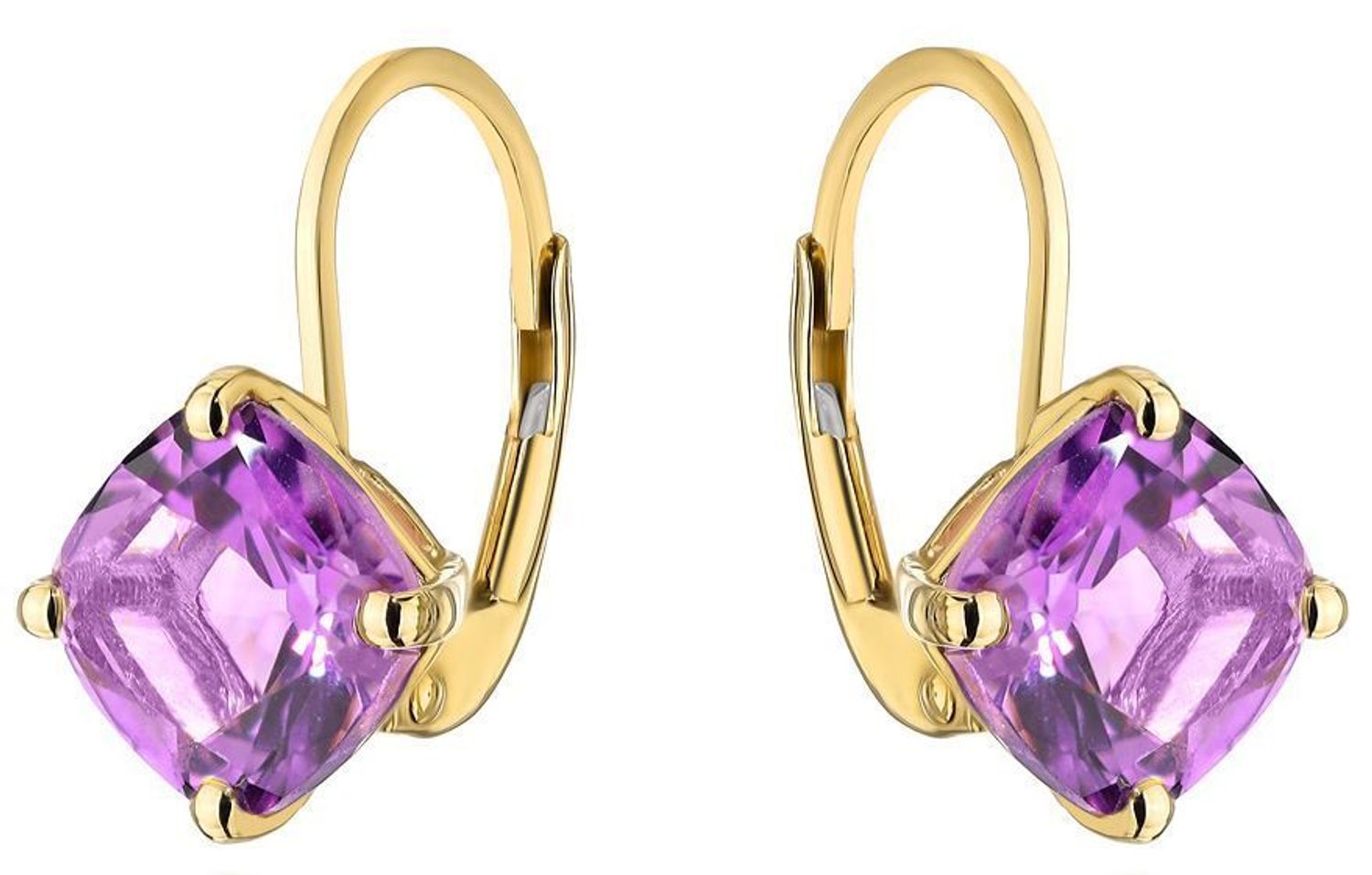 Kolczyki złote ametyst próba 585, DIA-KLC-12069-585. Stylowe kolczyki wykonane z wysokiej jakości złota próby 585. Kolczyki mają kwadratowy kształt, ozdobione kwarcem zielonym..jpg