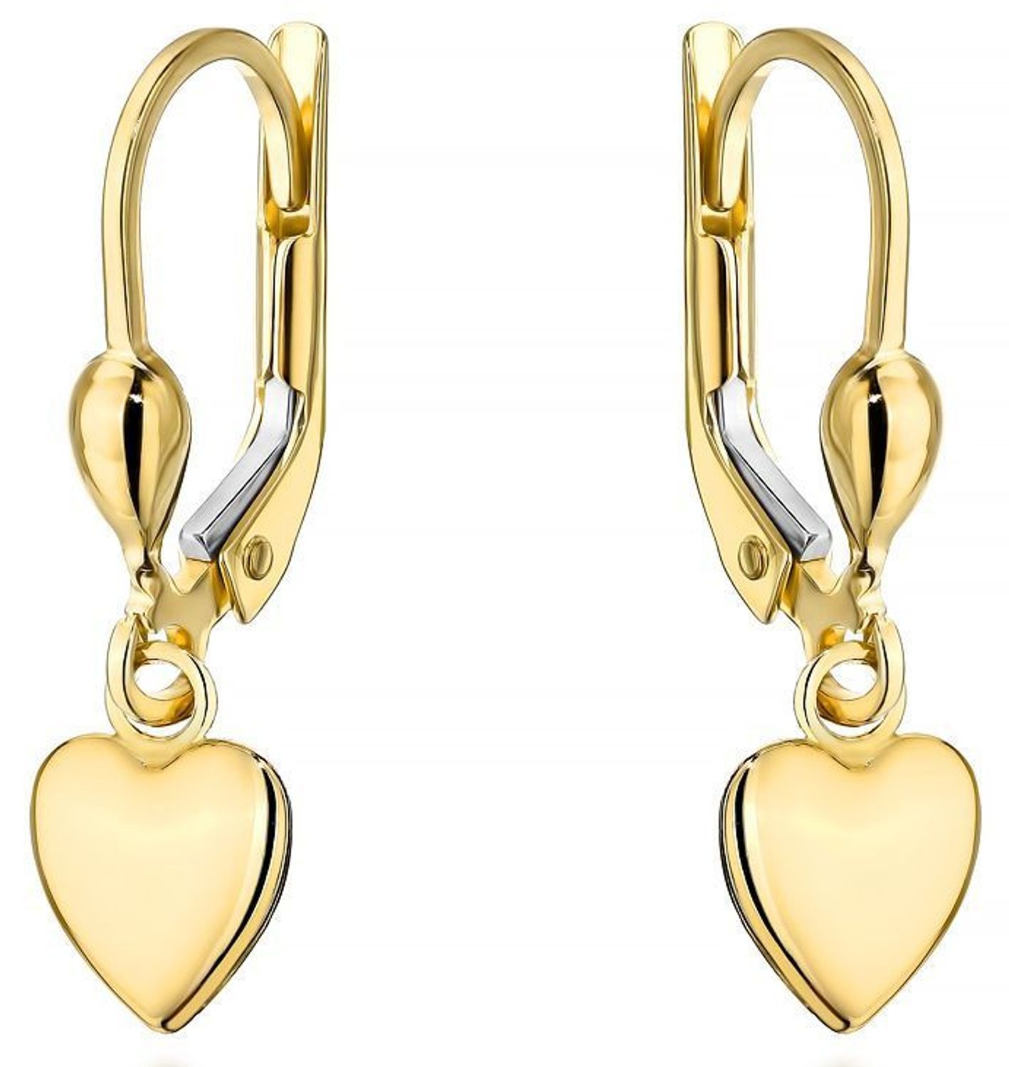 Kolczyki złote wiszące serca próba 585, DIA-KLC-12094-585 Wiszące kolczyki złote zachwycają swoim wyglądem poprzez wiszące serca. Kolczyki mają kształt wiszących serc, które po założeniu na ucho.jpg