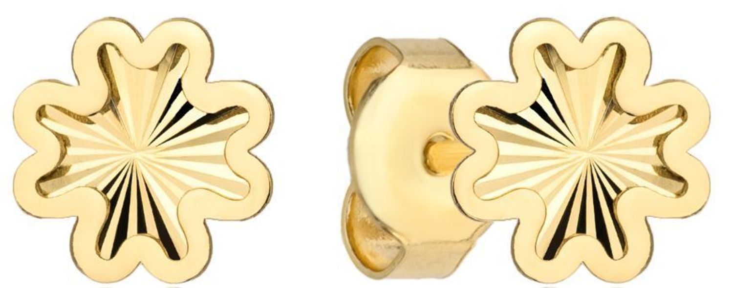 Kolczyki złote kwiatki grawerowane próba 585, DIA-KLC-12103-585. Złote kolczyki zostały wykonane z najwyższej jakości złota próby 585. Złote kolczyki o ażurowej powierzchni w kształcie kwiatków..jpg