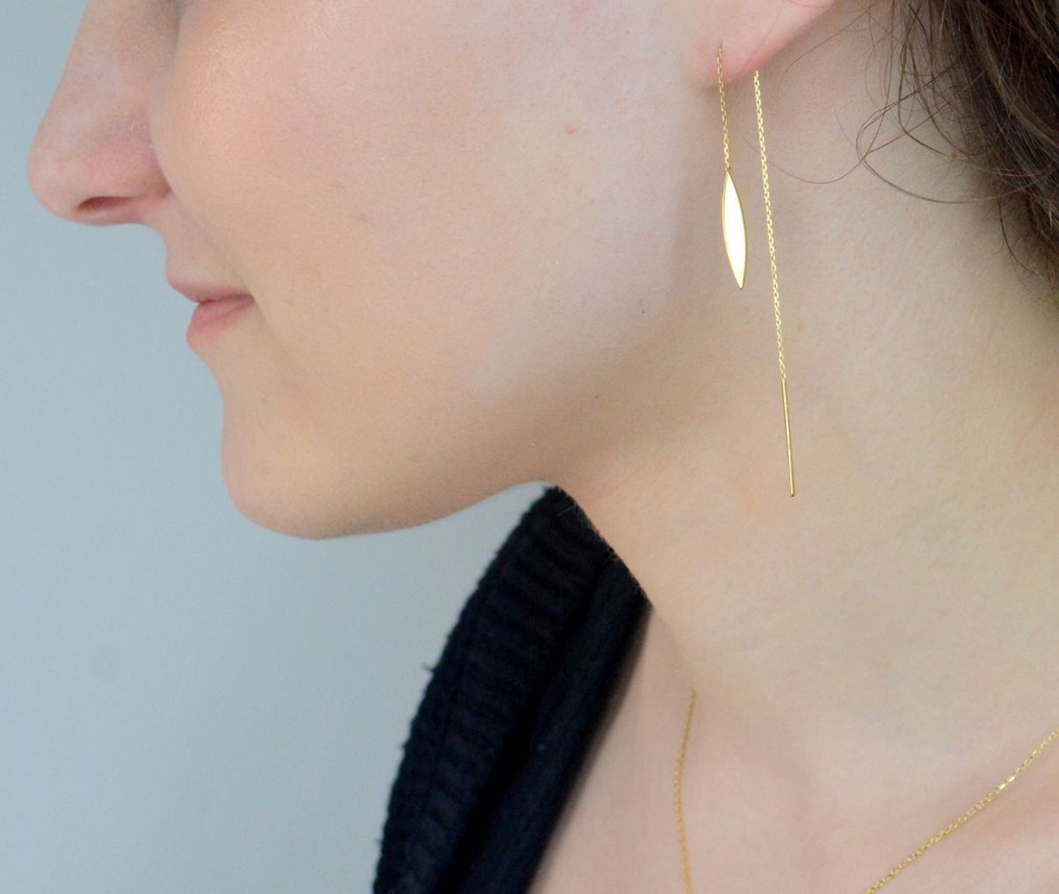 Kolczyki złote przeciągane blaszki Kolczyki złote na łańcuszku blaszki pr 585, DIA-KLC-1219-585 Eleganckie, złote kolczyki przeciągany łańcuszek z prostą zawieszką. 1.jpg