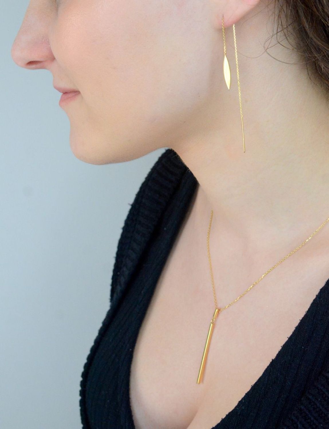 Kolczyki złote przeciągane blaszki Kolczyki złote na łańcuszku blaszki pr 585, DIA-KLC-1219-585 Eleganckie, złote kolczyki przeciągany łańcuszek z prostą zawieszką. 1.jpg