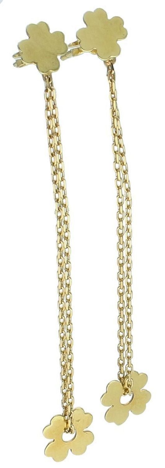 Kolczyki złote damska koniczynka na łańcuszku 585, DIA-KLC-1224-585. Wiszące kolczyki złote zachwycają swoim wyglądem poprzez ozdobne koniczynki. Kolczyki mają kształt koniczynki, które po 1.jpg