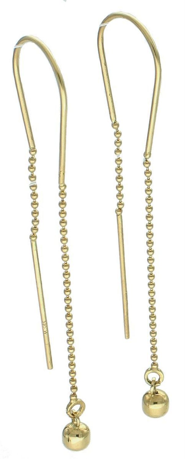 Kolczyki złote przeciągane łańcuszek z kulką próba 585 DIA-KLC-1226-585. Kolczyki wiszące złote. Kolczyki złote łańcuszki. Kolczyki złote przeciągane. Złote kolczyki dla kobiety. Kolczyki 1.jpg