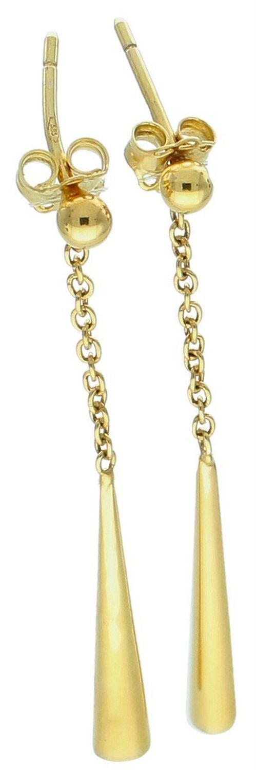 Złote kolczyki wiszące Apart długa tuba na łańcuszku z kulką 585DIA-KLC-1227-585. Złote kolczyki o gładkiej powierzchni. Kunsztownie wykonane złotych kolczyków to idealny prezent dla każdej 1.jpg