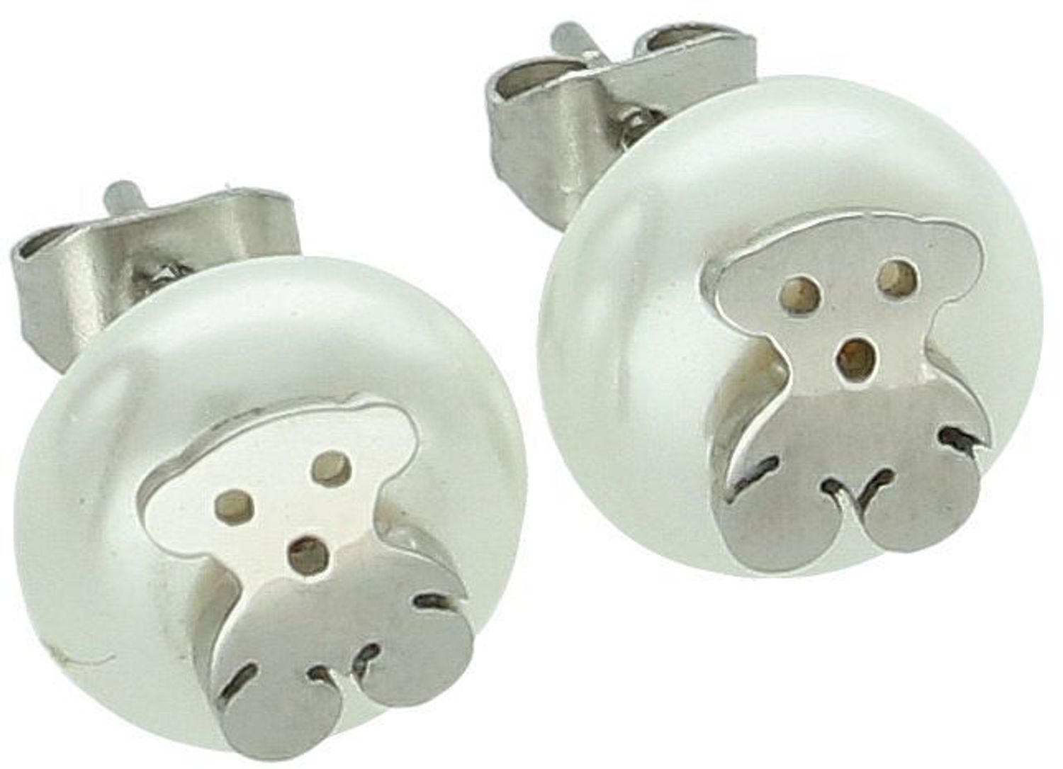 Kolczyki damskie stalowe z syntetyczną perełką i misiem. Zapięcie na sztyft, wielkość 1,0 cm. Model DIA-KLC-12306-STAL – urocza biżuteria na co dzień i na prezent.1.jpg