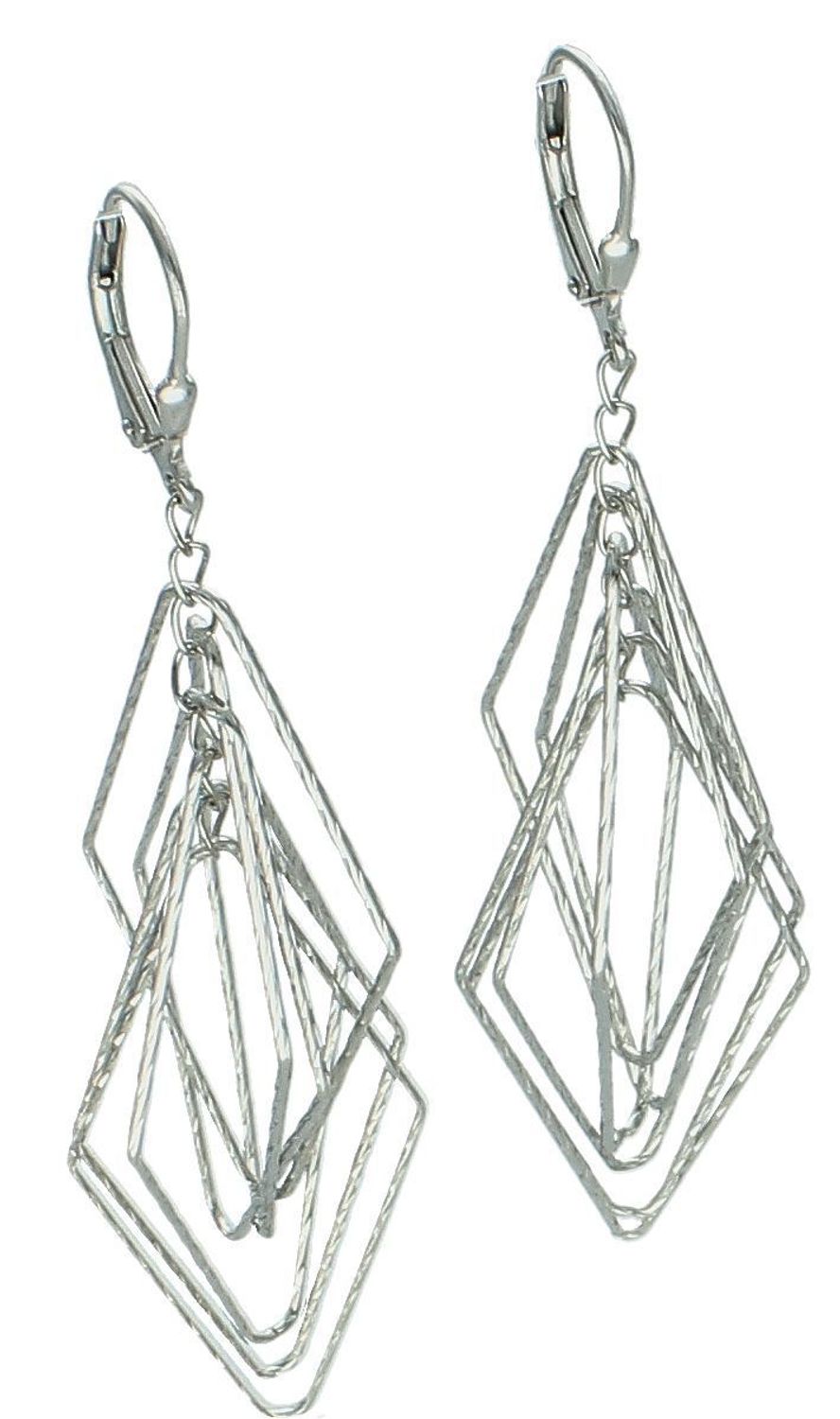 Srebrne kolczyki damskie 925 eleganckie wiszące romby 3 D...jpg