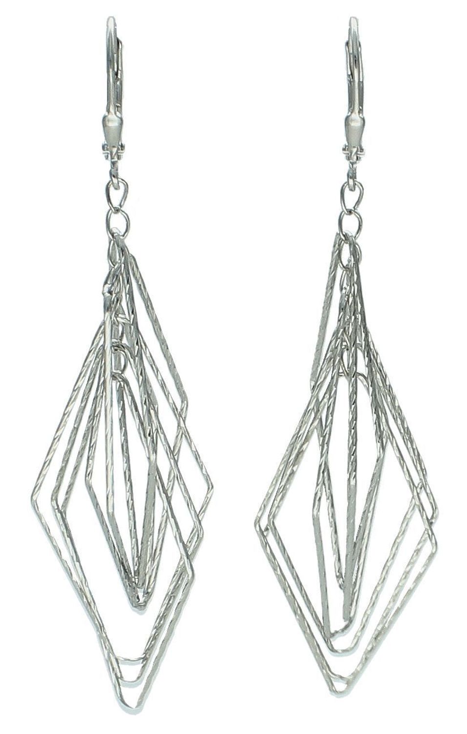 Srebrne kolczyki damskie 925 eleganckie wiszące romby 3 D...jpg