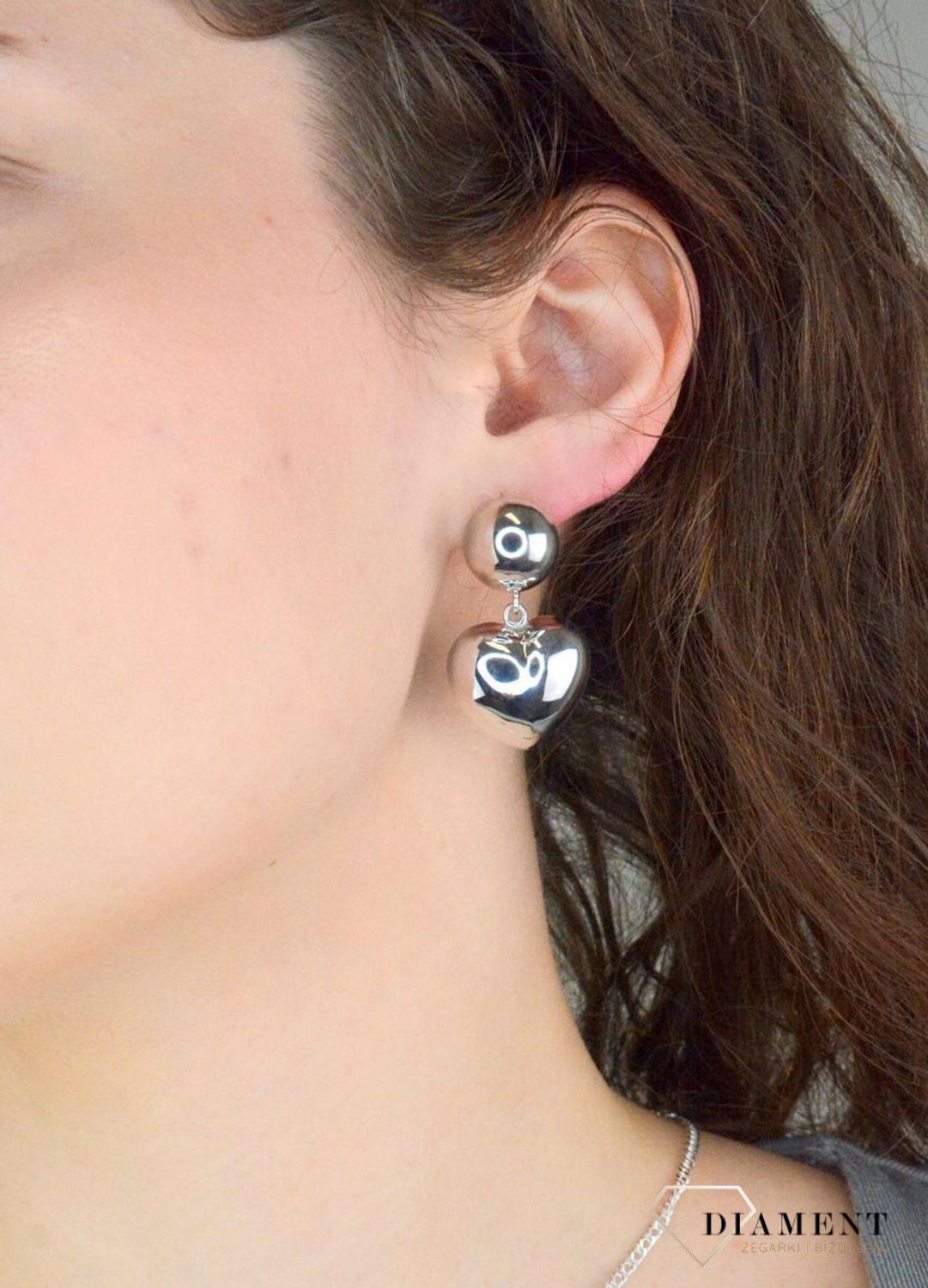 Kolczyki srebrne wiszące serca pr 925, DIA-KLC-12416-925 Srebrne kolczyki wiszące serca zostały wykonane z najwyższej jakości srebra próby 925. Idealny prezent dla każdej kobiety.1.jpg