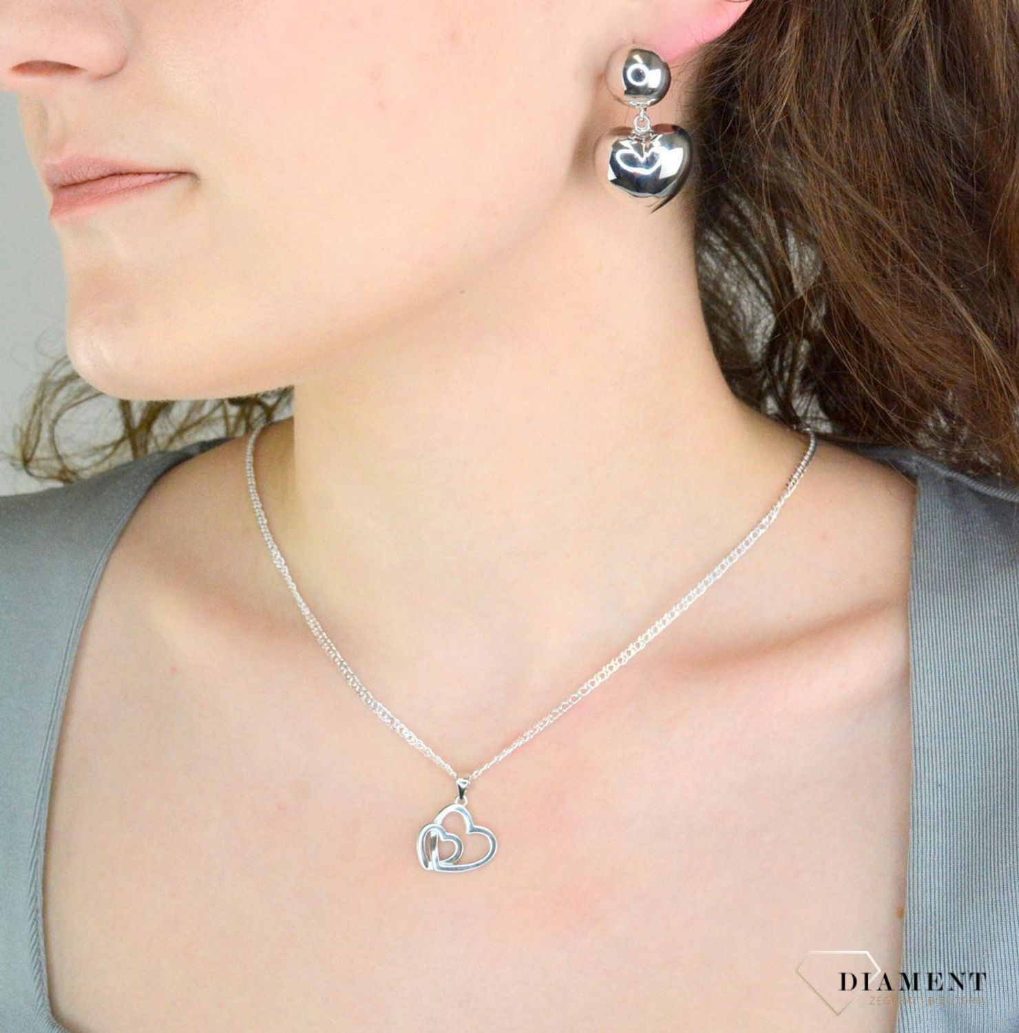 Kolczyki srebrne wiszące serca pr 925, DIA-KLC-12416-925 Srebrne kolczyki wiszące serca zostały wykonane z najwyższej jakości srebra próby 925. Idealny prezent dla każdej kobiety.1.jpg