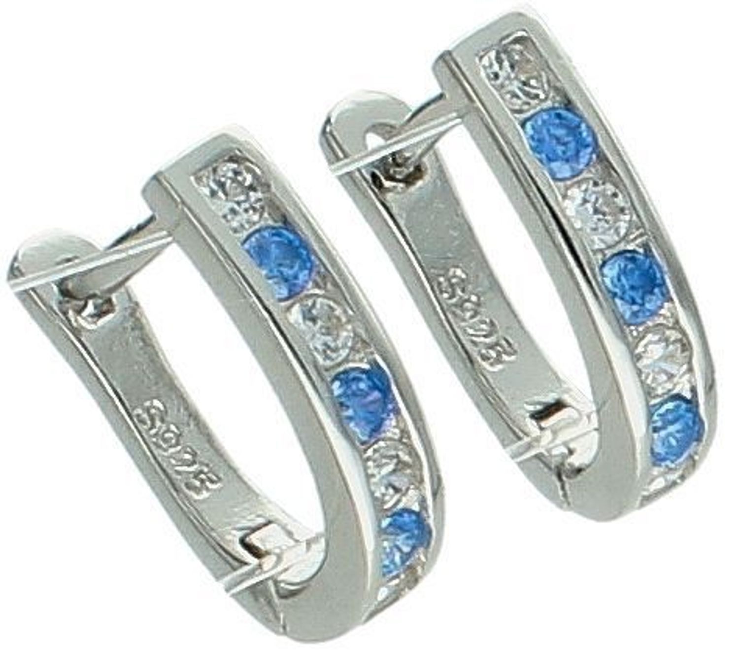 Srebrne kolczyki damskie 925 z niebieskimi cyrkoniami zapięcie angielskie DIA-KLC-12541-925. Srebrne kolczyki zostały wykonane z najwyższej jakości srebra próby 925. Idealny prezent dla każdej kobiety. 1.jpg